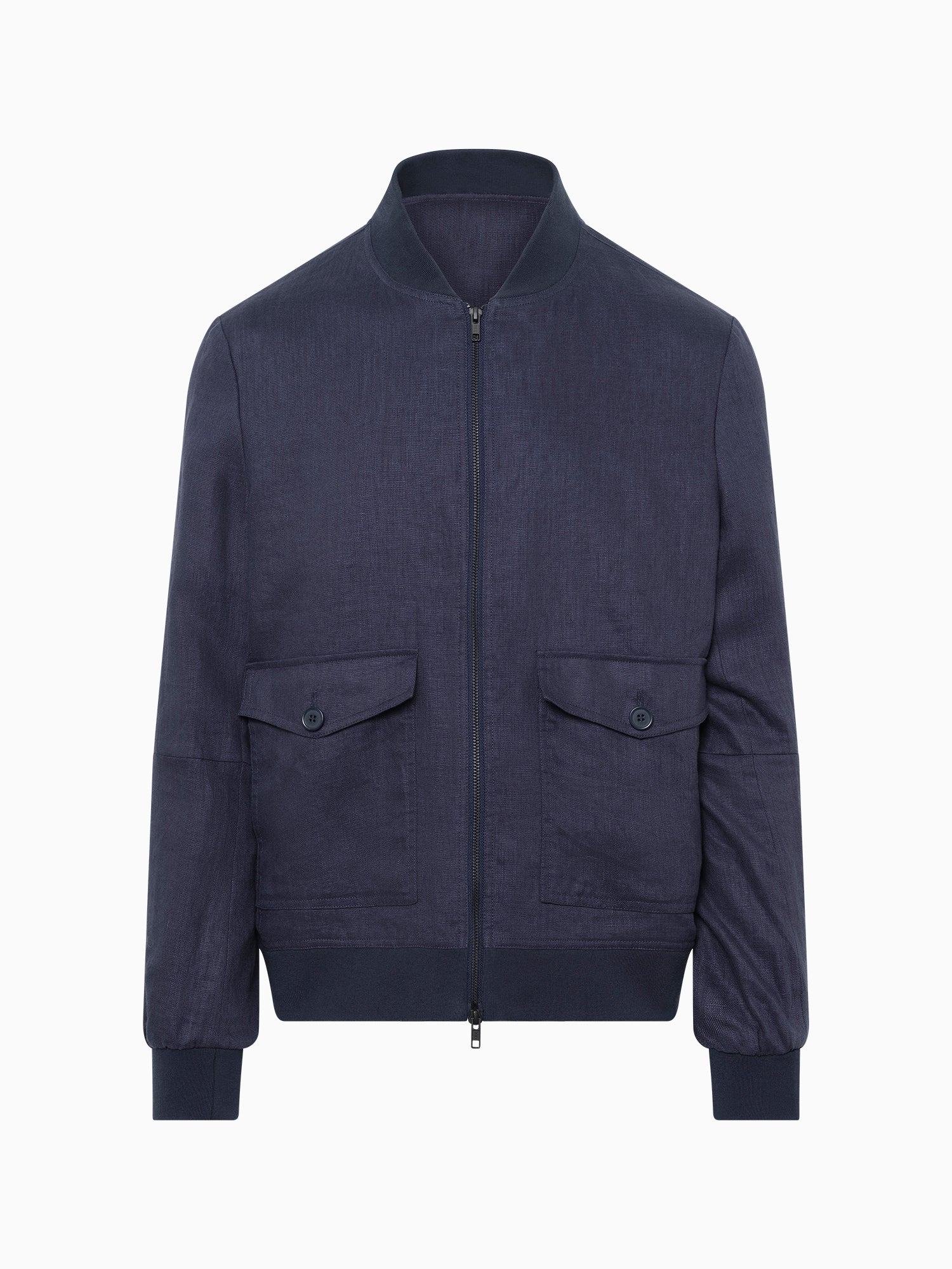 Marine Blue Linen Bomber Jacket