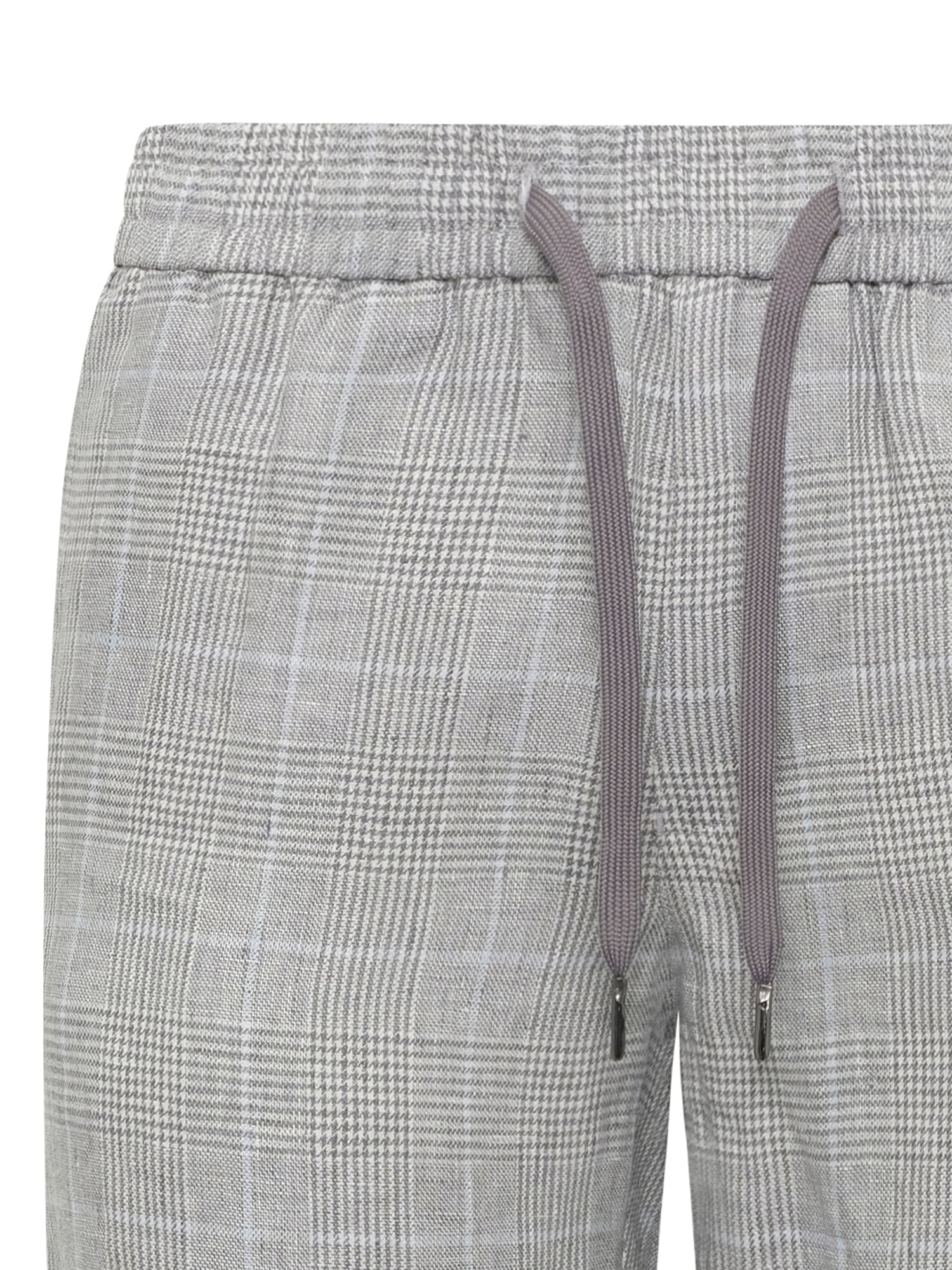 Light Grey Check Linen Jogger Shorts