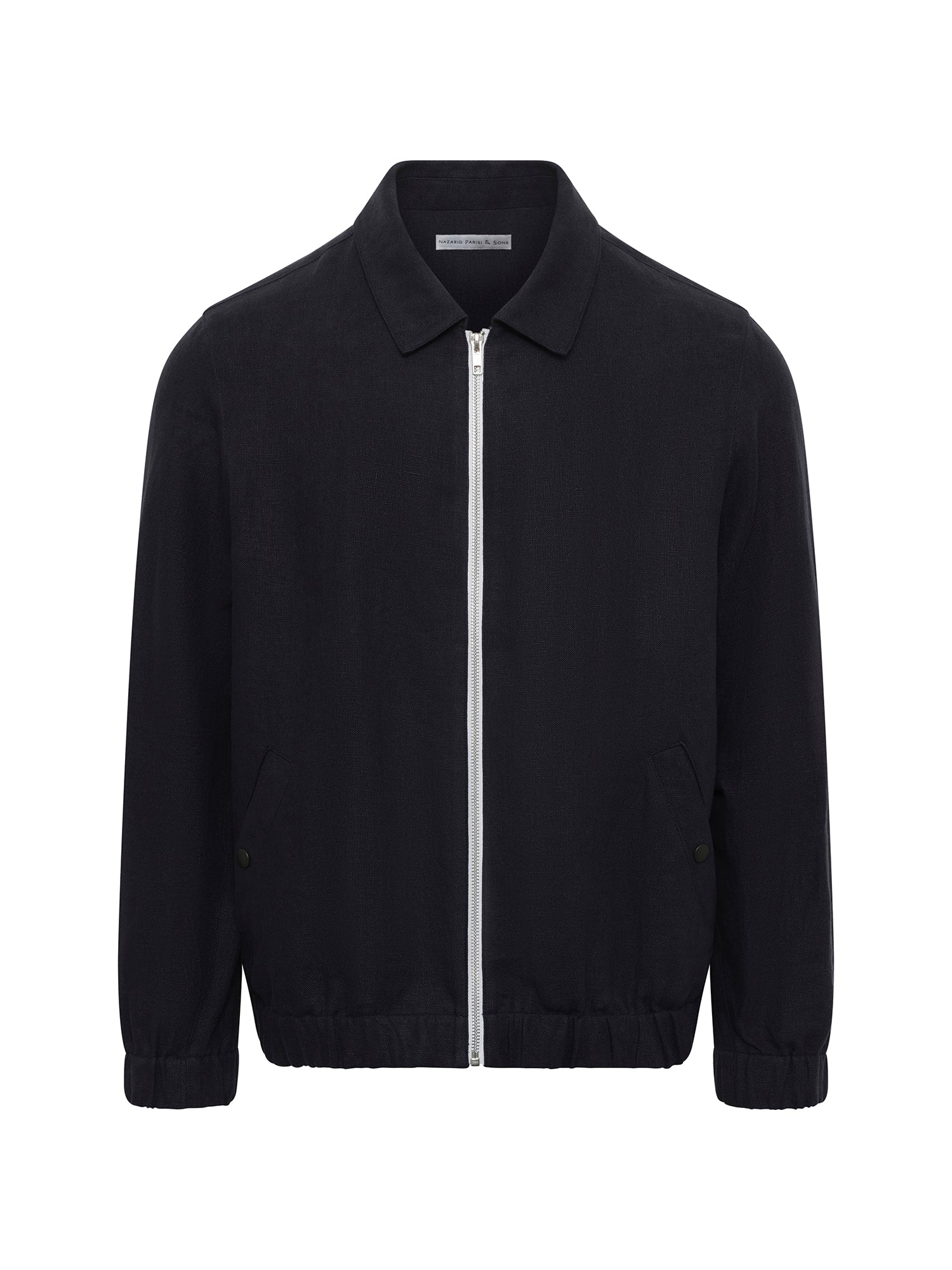 Navy Linen Zip Bomber Jacket
