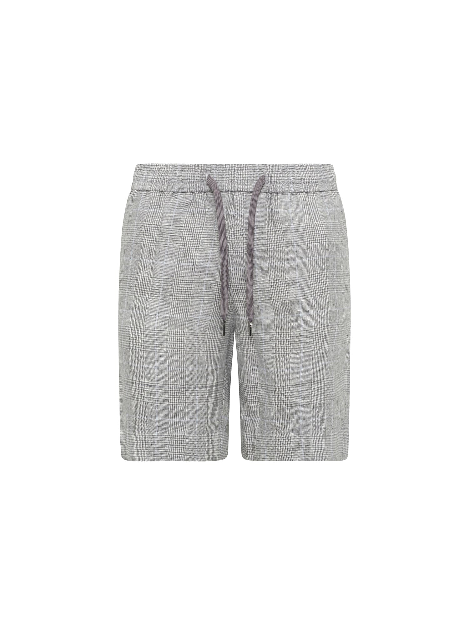 Light Grey Check Linen Jogger Shorts