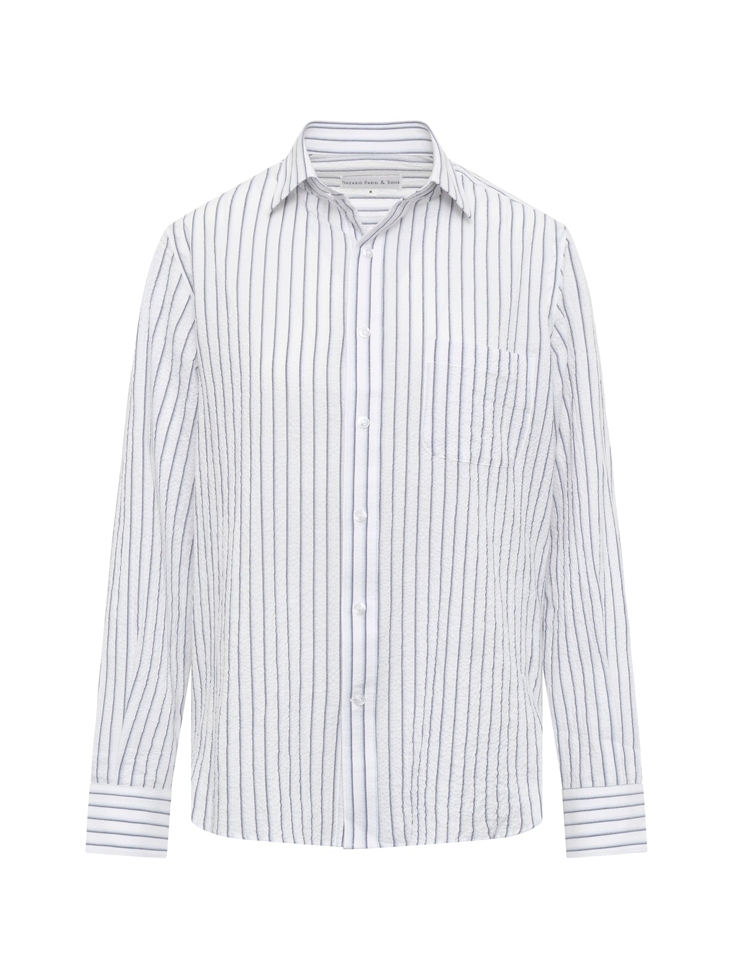 White Navy Stripe Seersucker Shirt