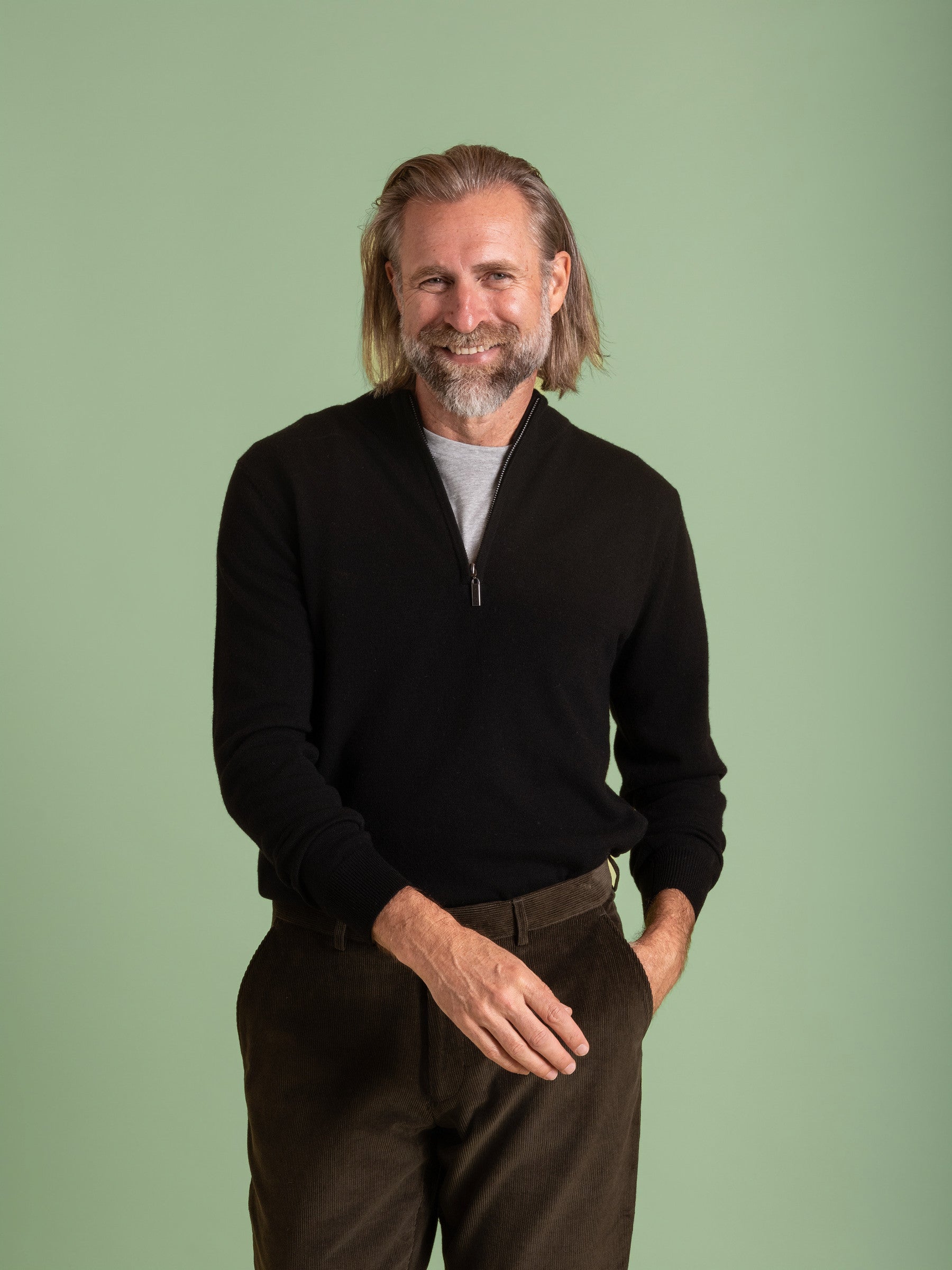 Black Wool Cashmere Quarter Zip
