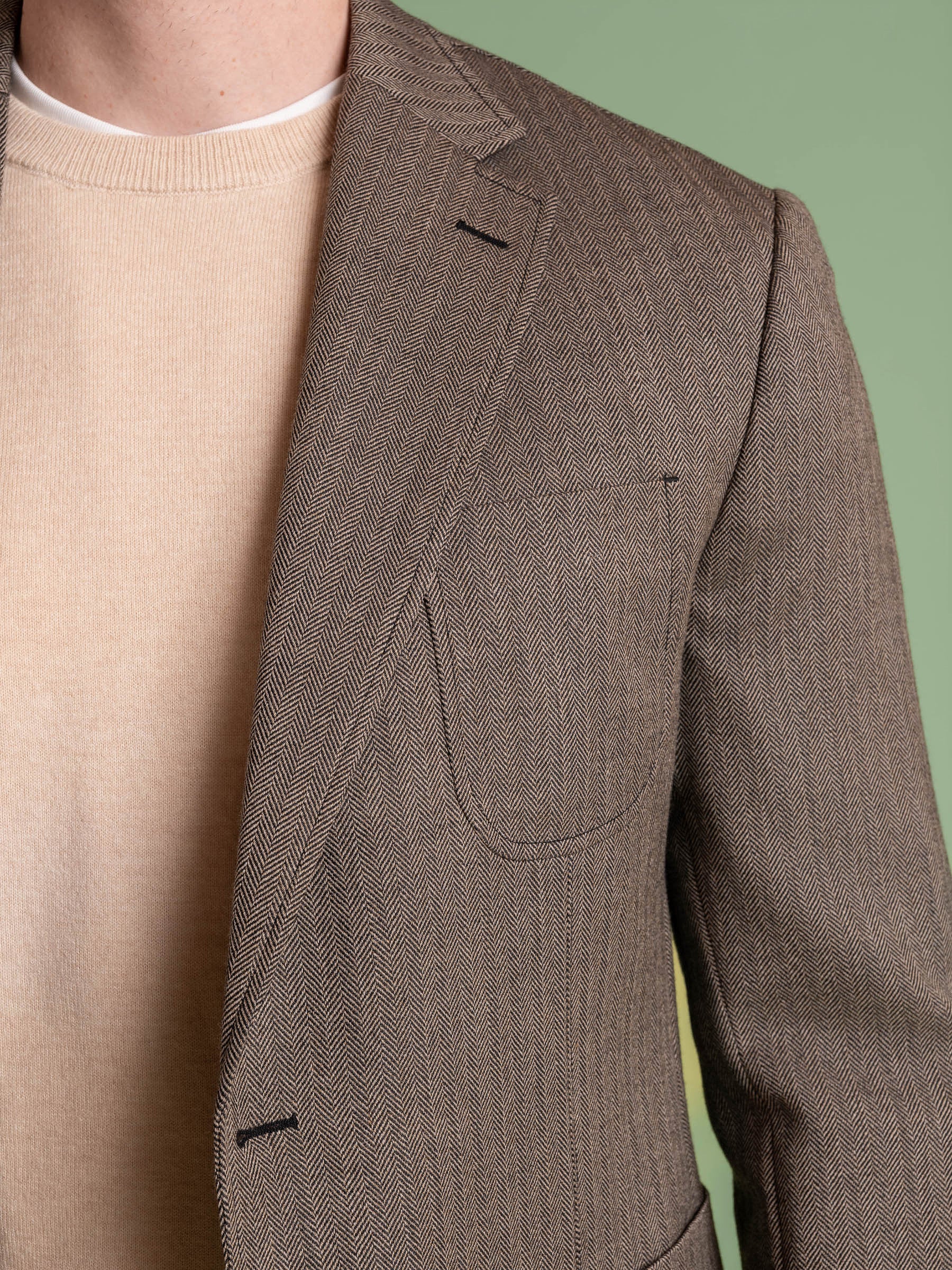 Deconstructed Black Camel Herringbone Wool Blazer