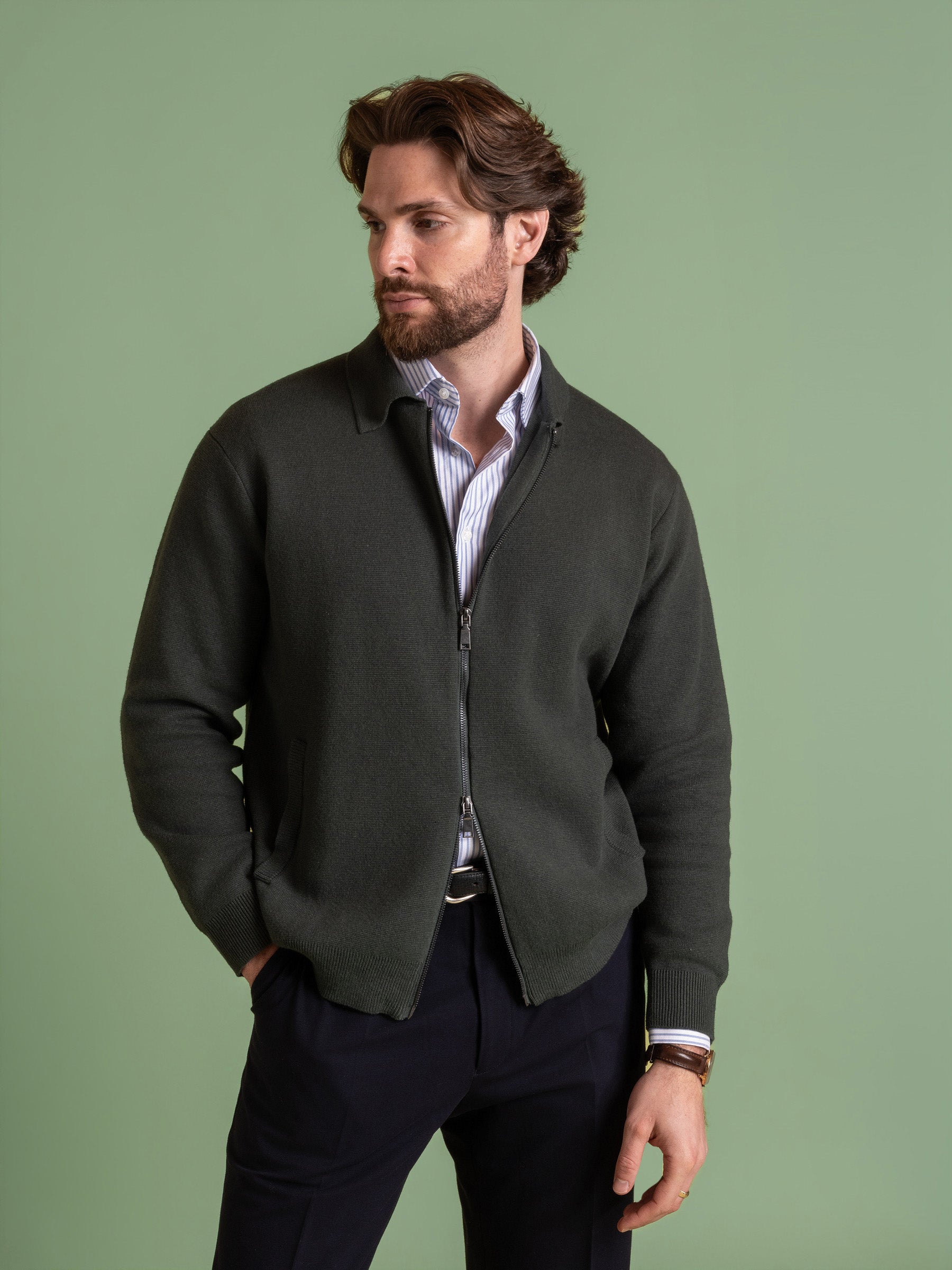 Forest Green Full Zip Cardigan