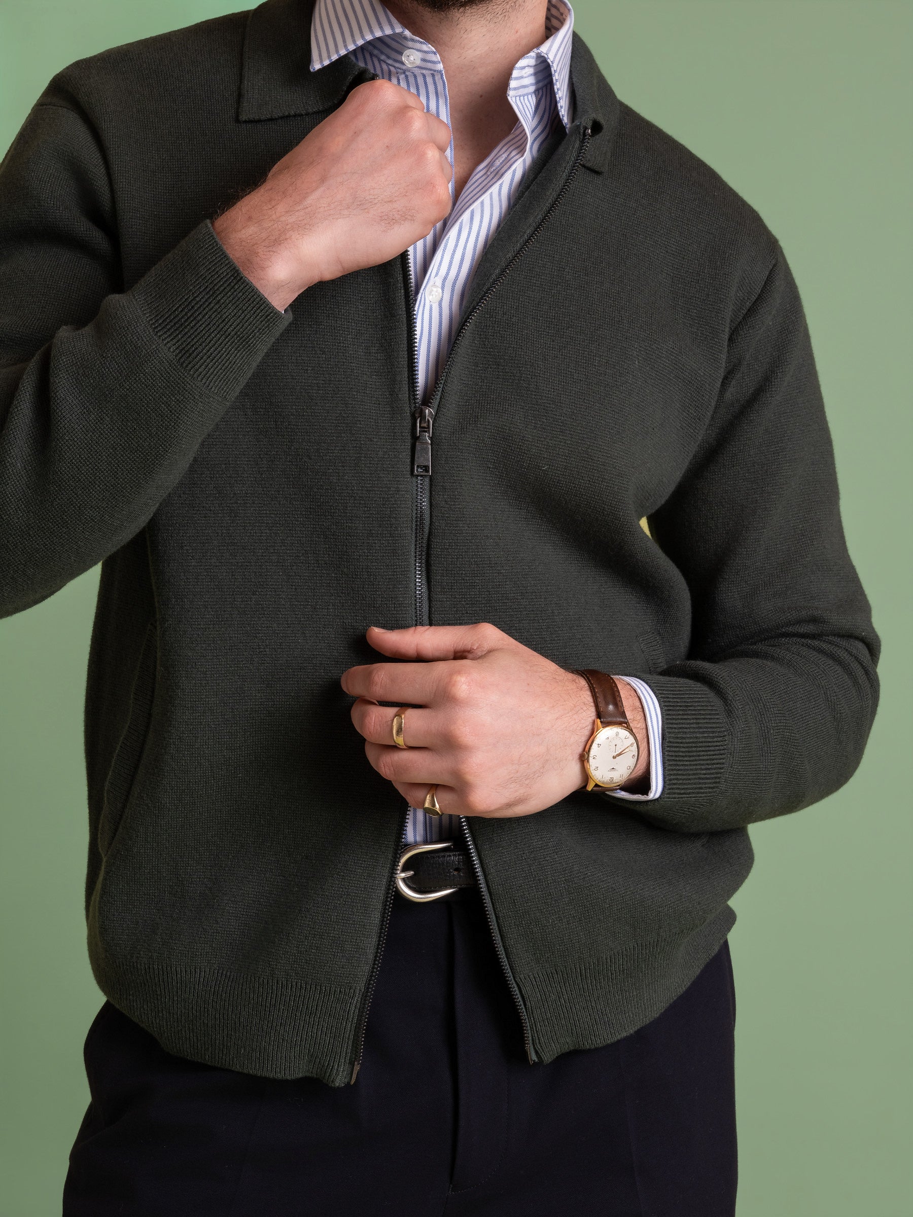 Forest Green Full Zip Cardigan