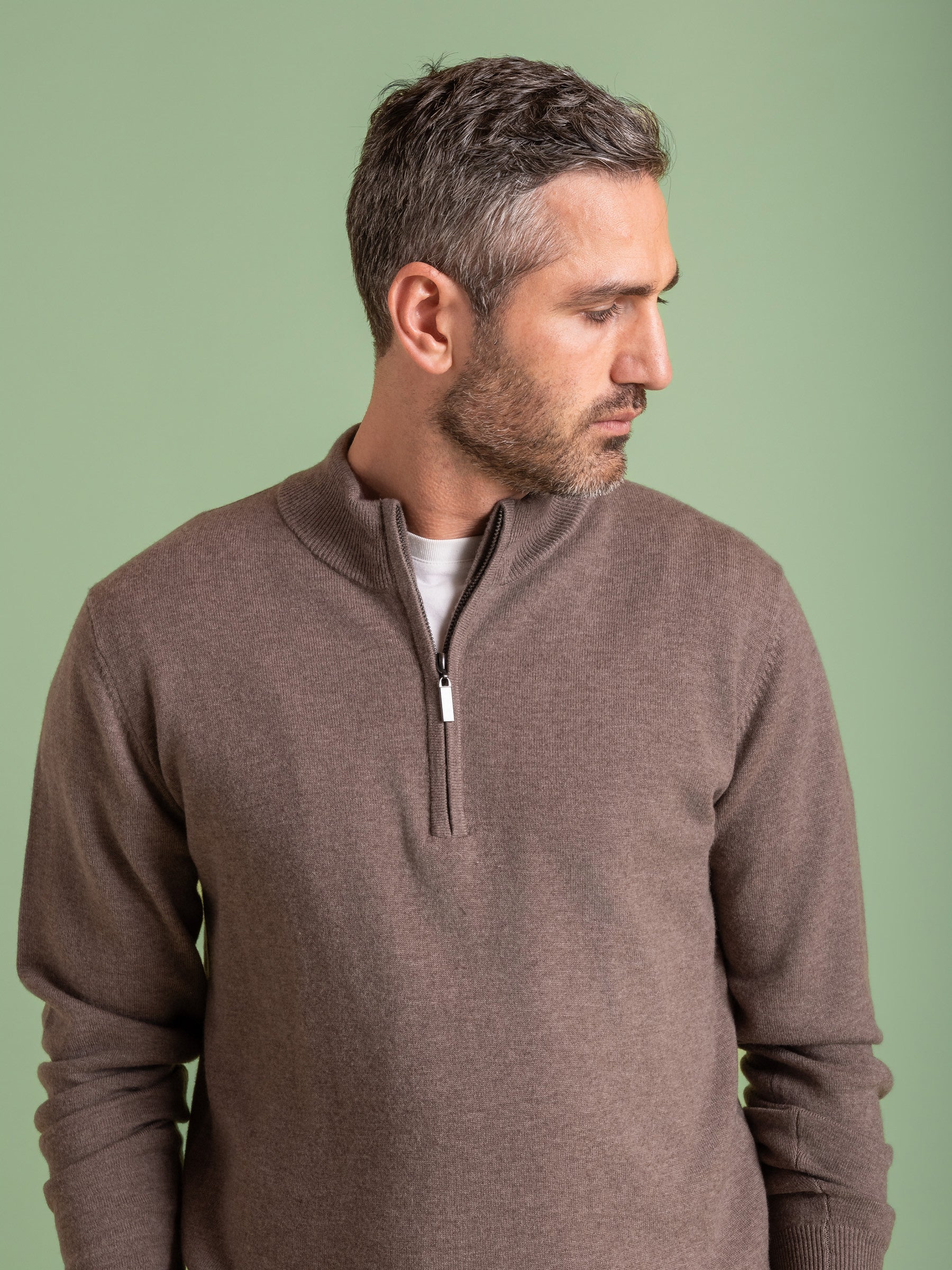 Iced Coffee Wool Cashmere Quarter Zip