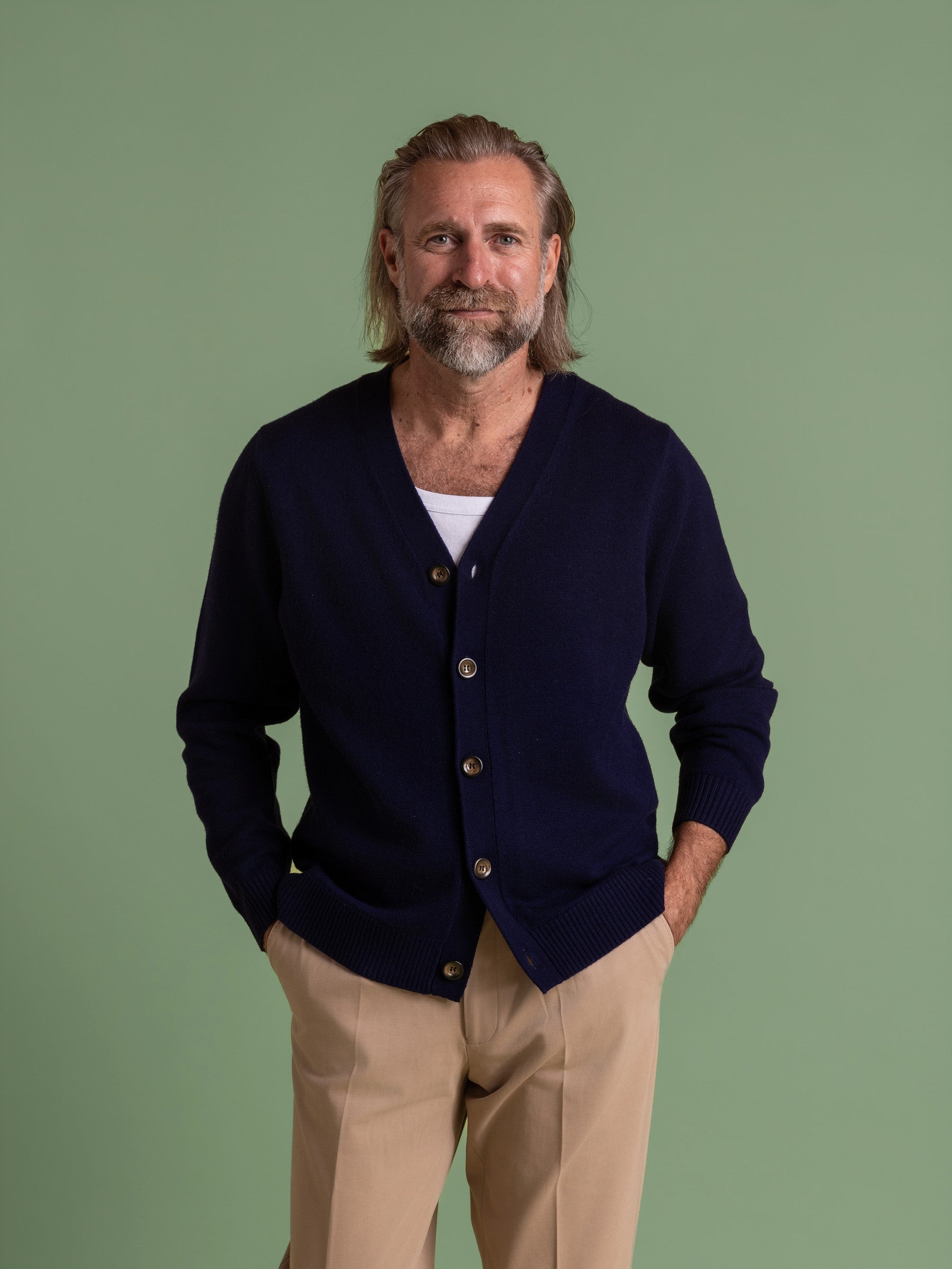 Inky Blue Wool Cashmere Cardigan