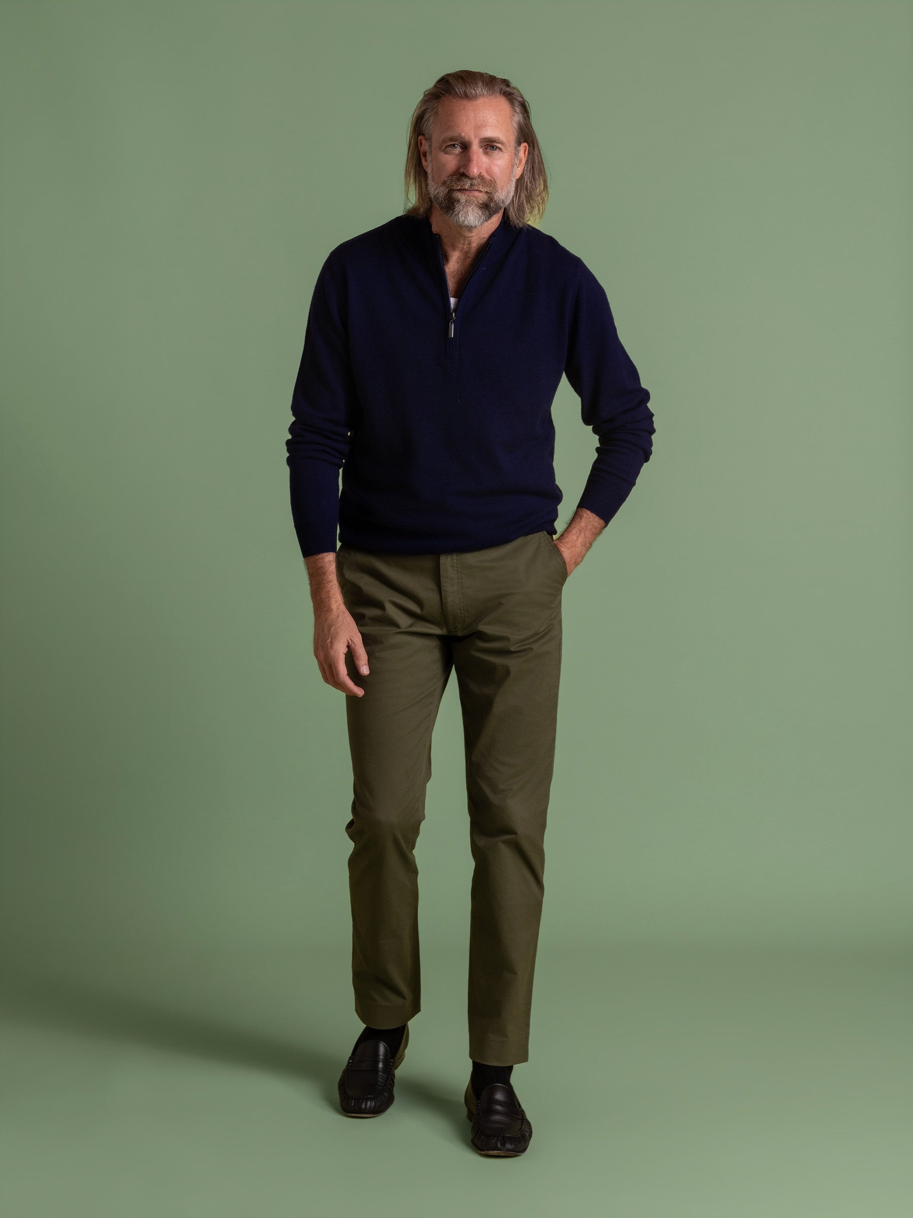 Inky Blue Wool Cashmere Quarter Zip