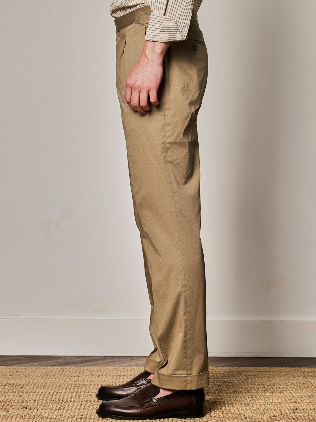 Taupe Side Adjuster Pleated Trouser