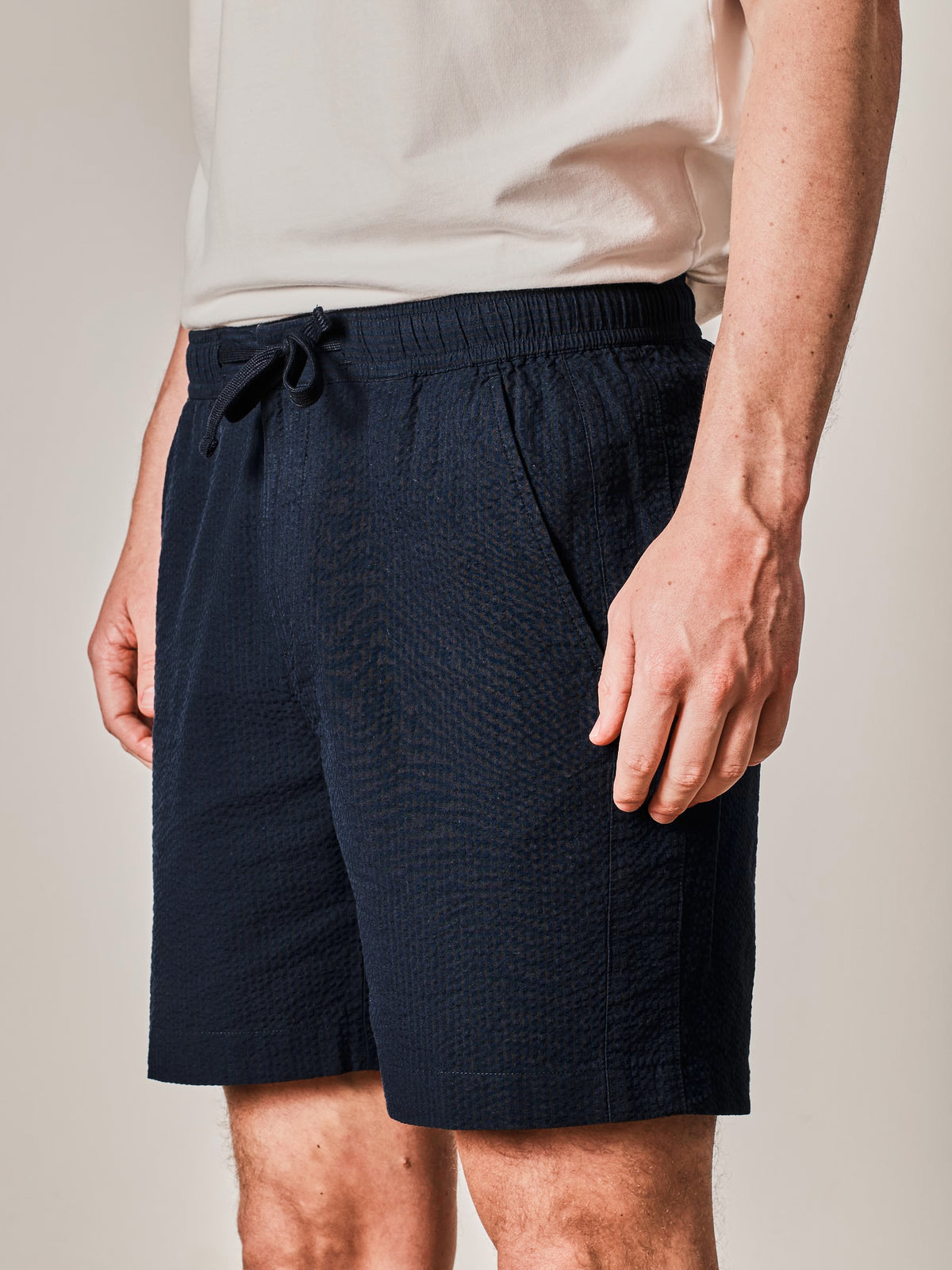 Black Stripe Seersucker Drawstring Shorts