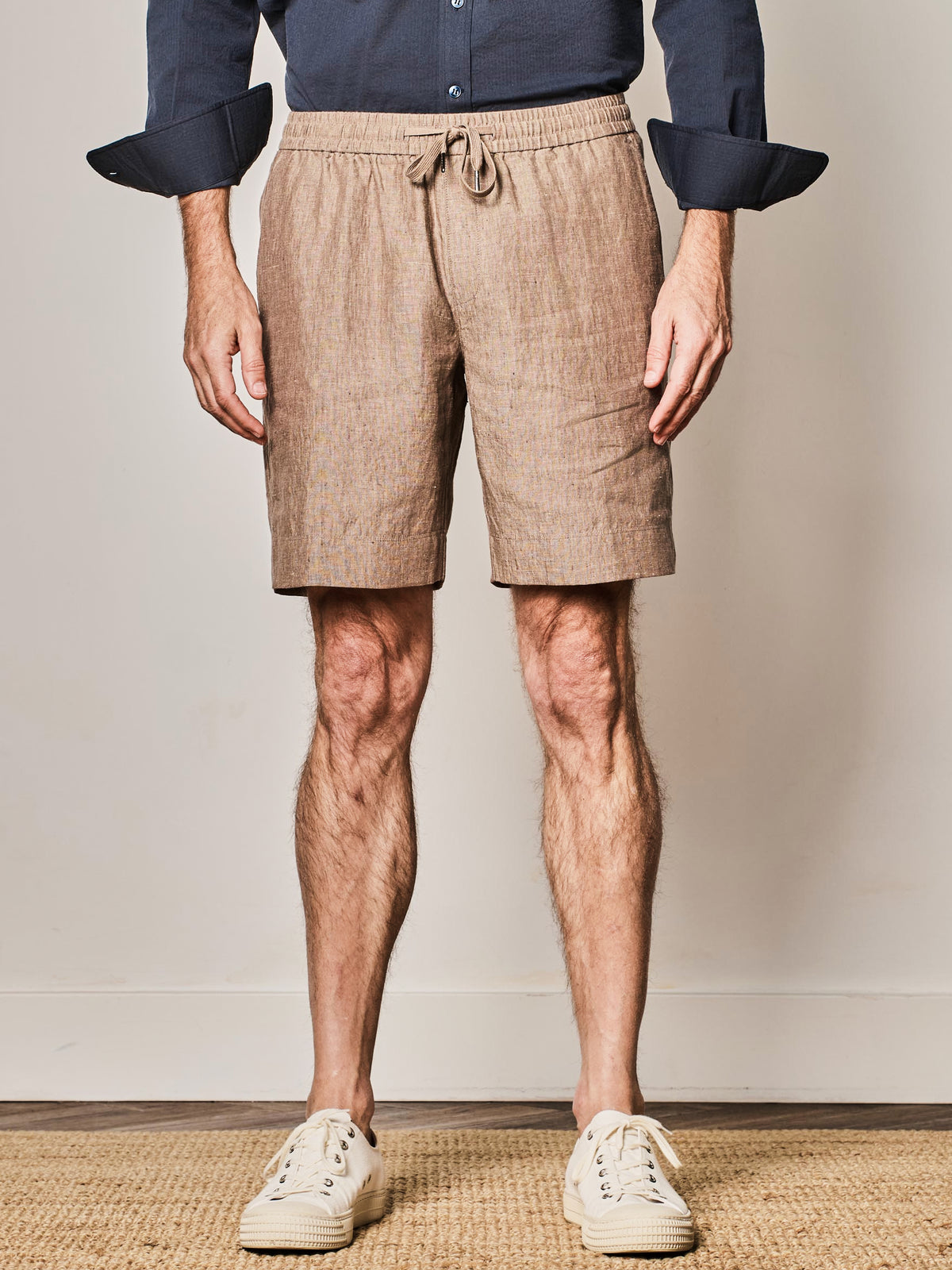 Light Brown Linen Jogger Shorts