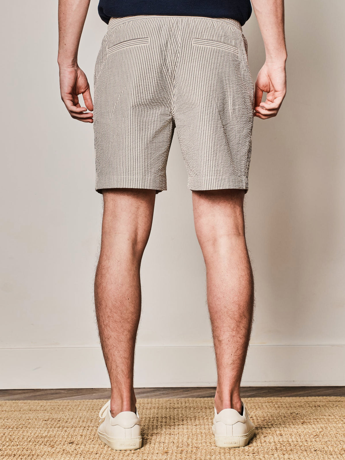 Navy Stripe Seersucker Drawstring Shorts