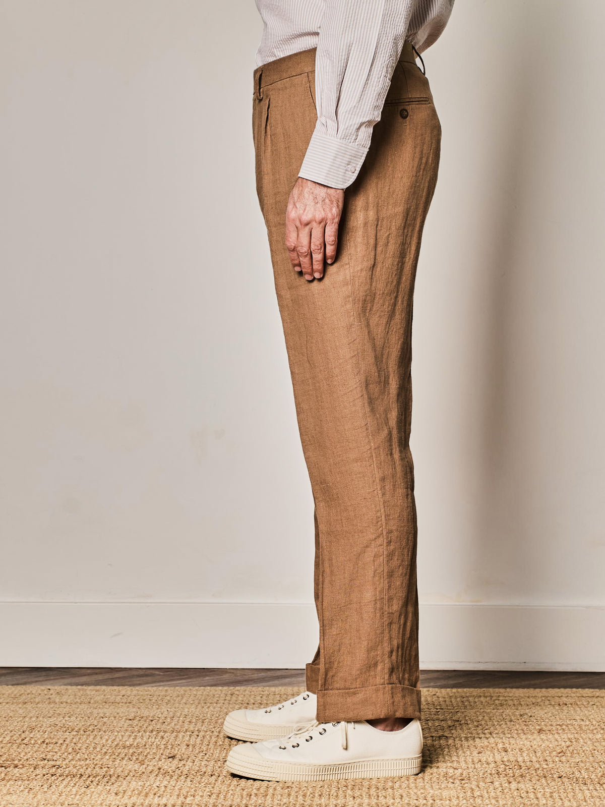 Camel Linen Pleated Trouser