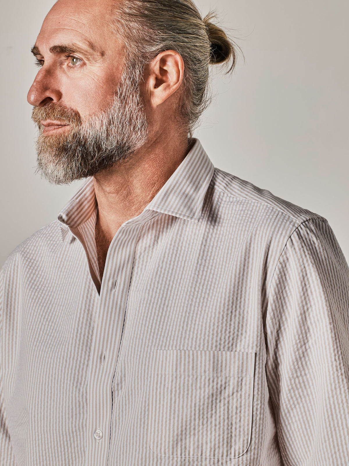 Beige Stripe Seersucker Shirt