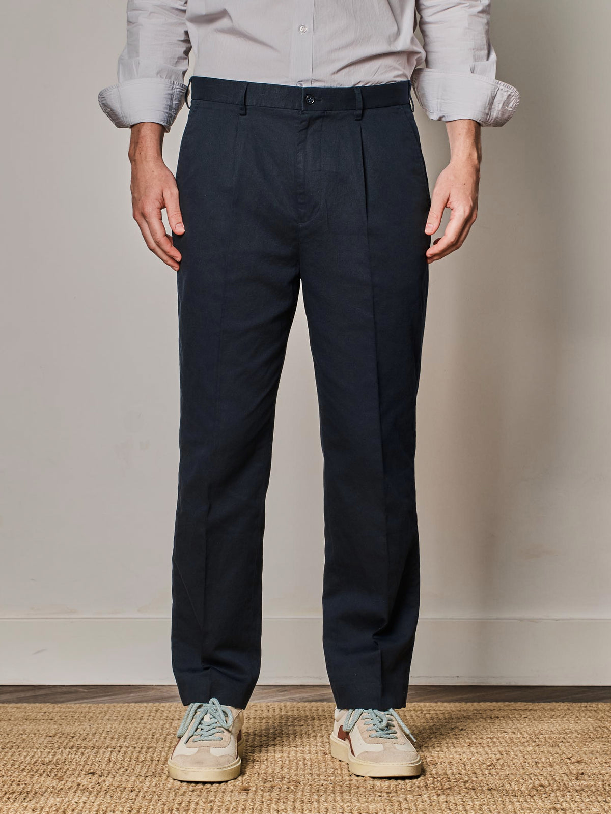 Navy Linen Blend Tuscany Relaxed Trouser
