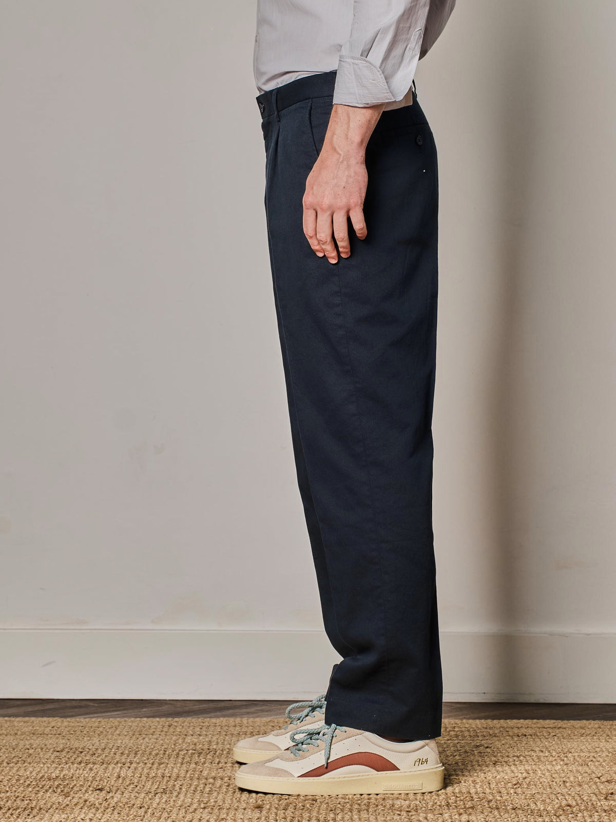 Navy Linen Blend Tuscany Relaxed Trouser