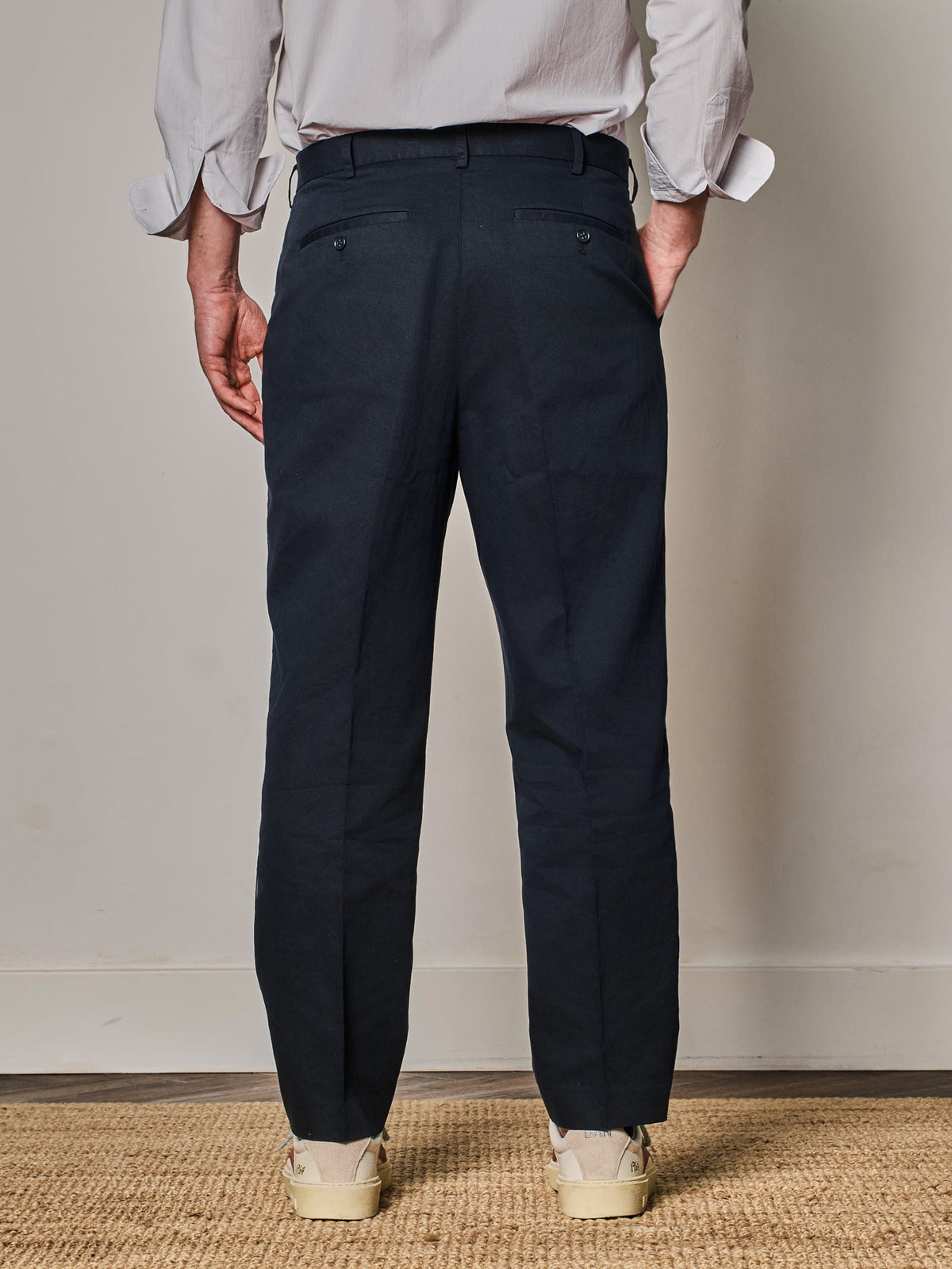 Navy Linen Blend Tuscany Relaxed Trouser