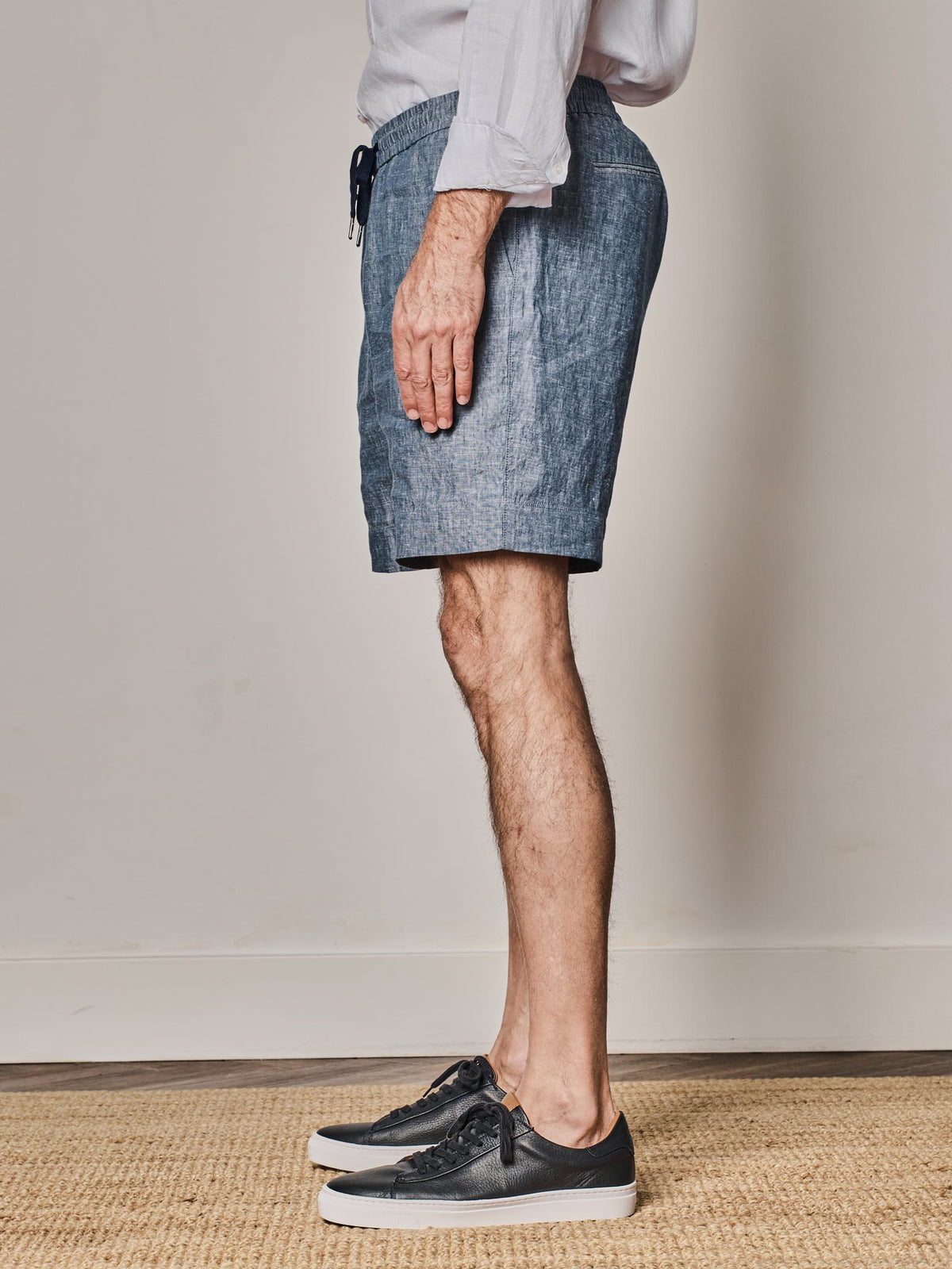 Denim Blue Linen Jogger Shorts