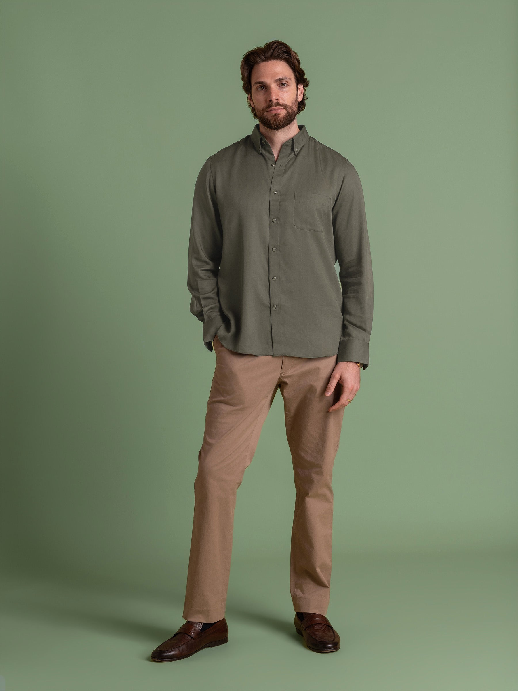 Olive Tencel Button Down Shirt