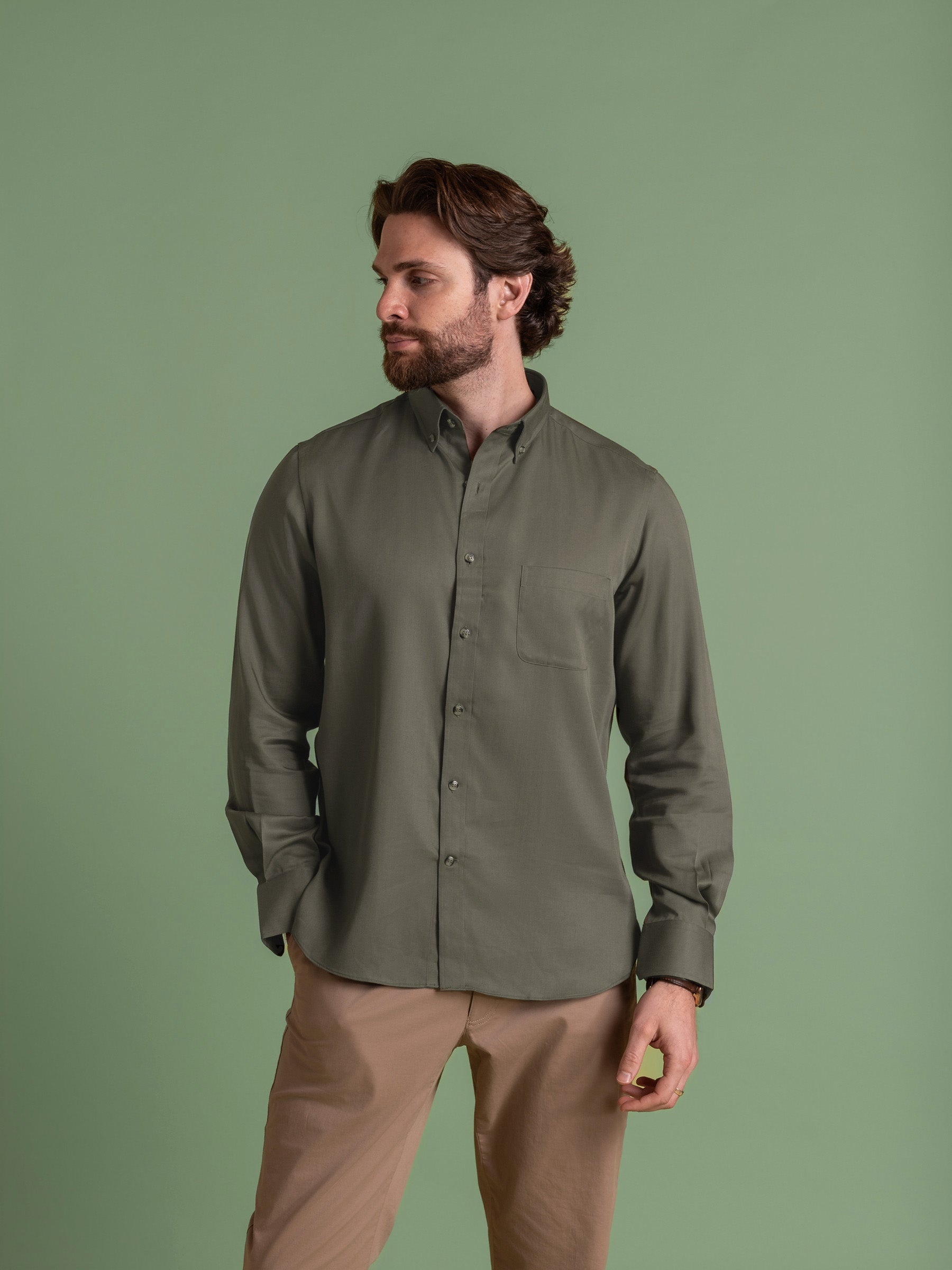 Olive Tencel Button Down Shirt