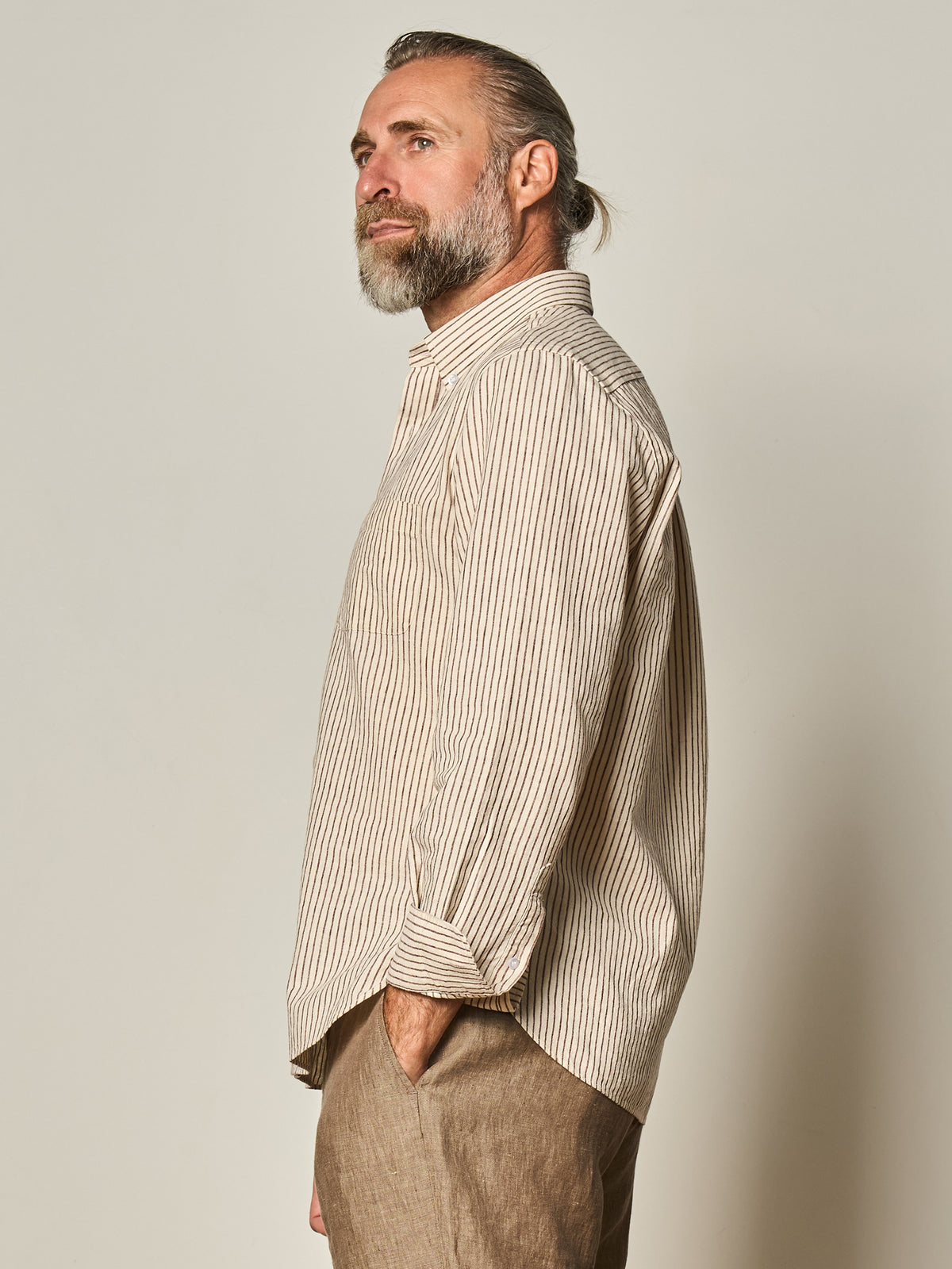 Burgundy Stripe Linen Blend Button Down Shirt