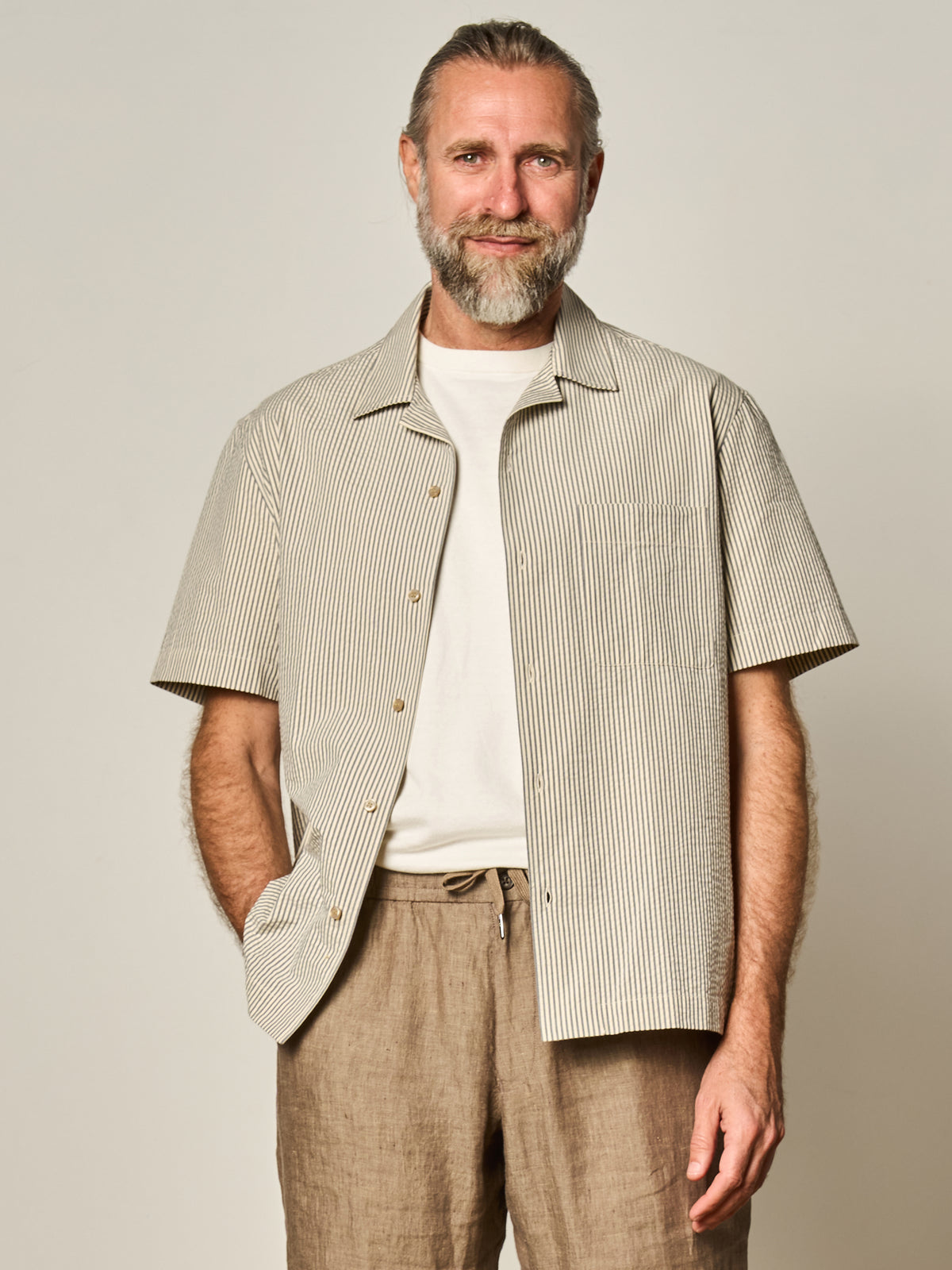 Navy Stripe Seersucker Short Sleeve Shirt