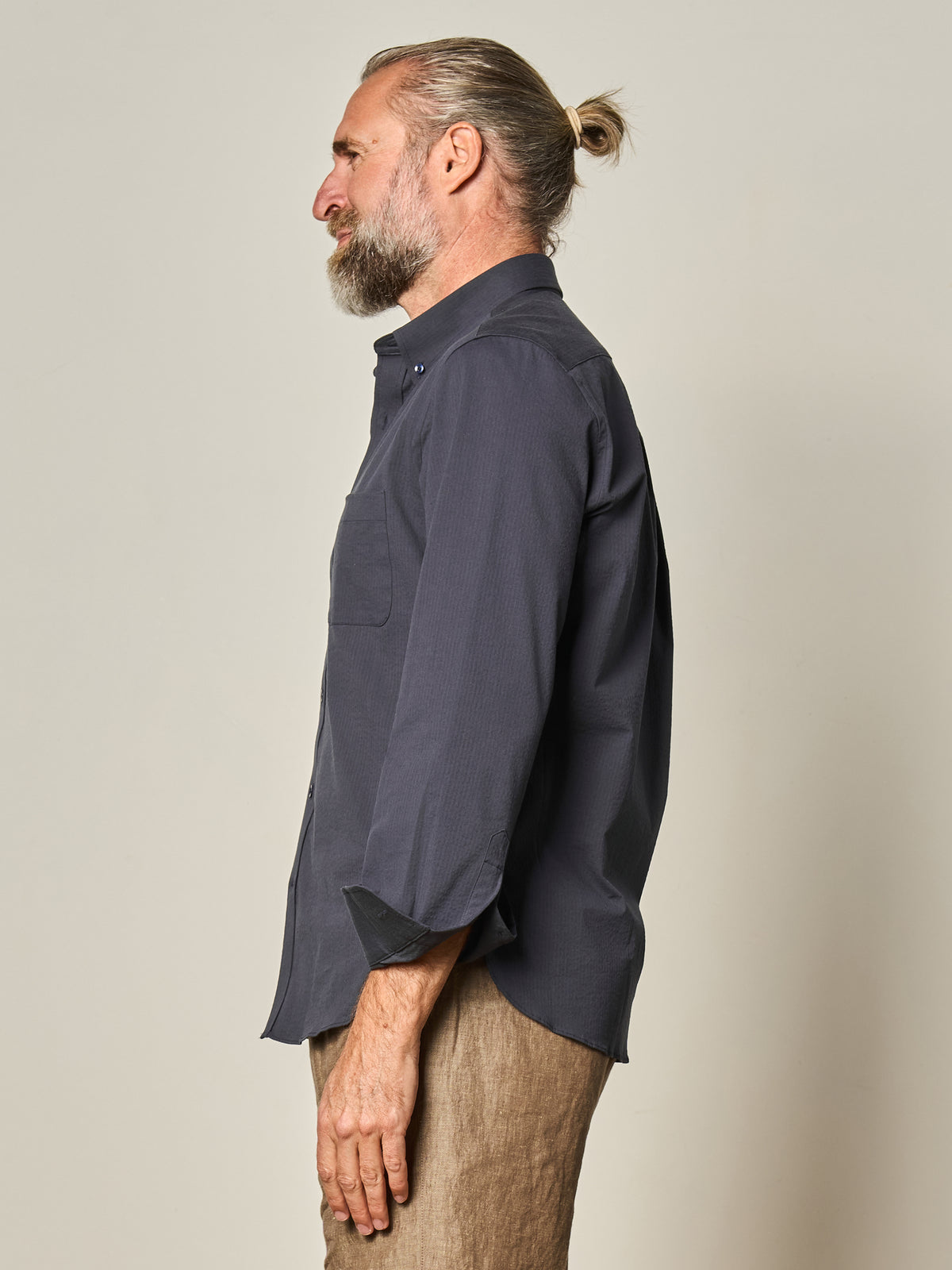 Navy Seersucker Button Down Shirt