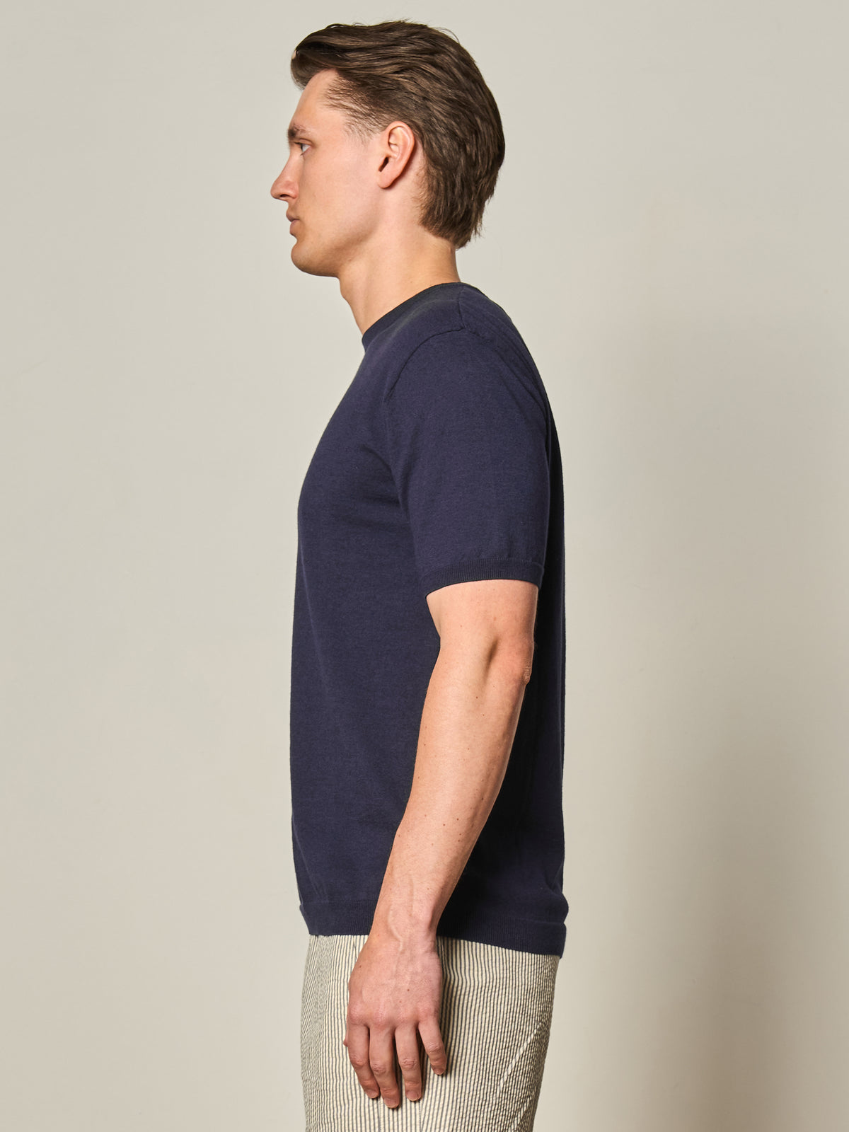 Navy Cotton Cashmere Knit T-Shirt