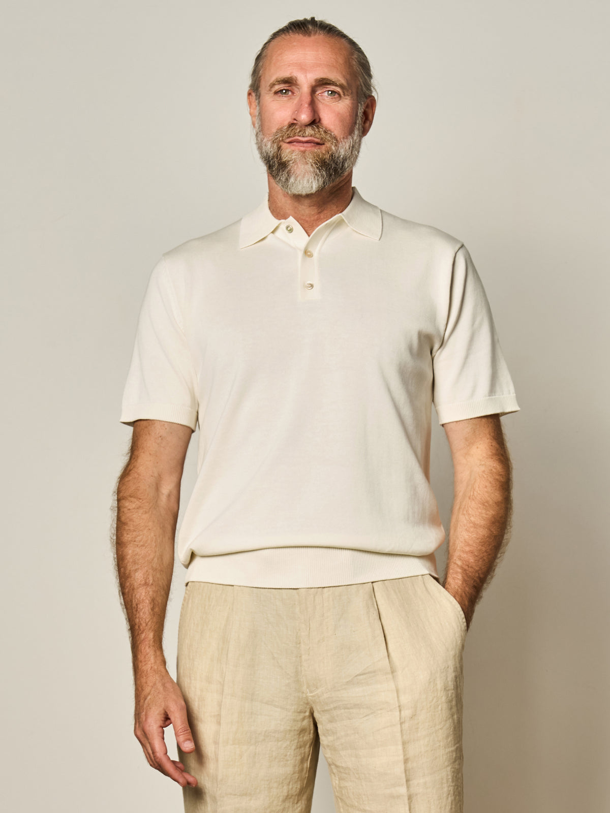 Off White Mercerised Cotton Short Sleeve Polo