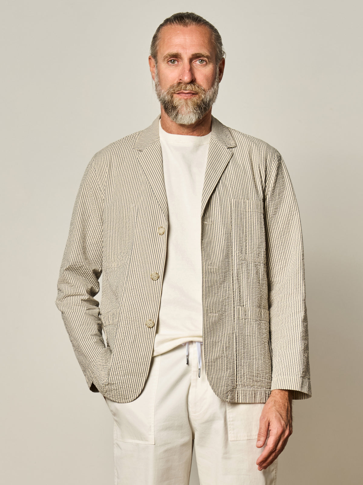 Navy Seersucker Server Jacket