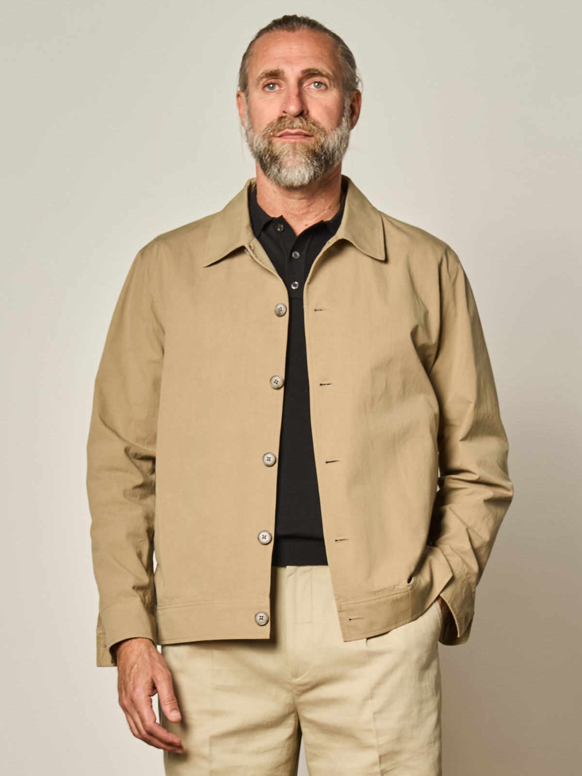 Beige Japanese Cotton Bomber Jacket