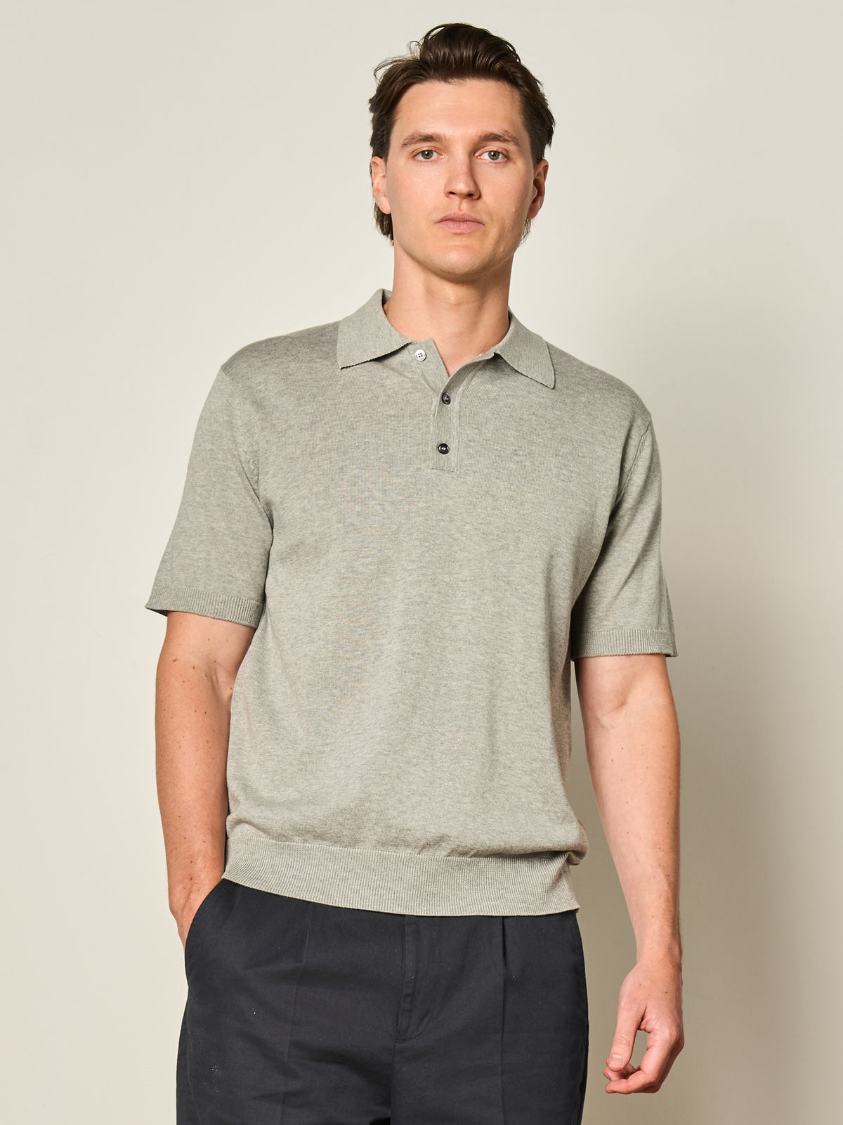 Grey Mercerised Cotton Short Sleeve Polo