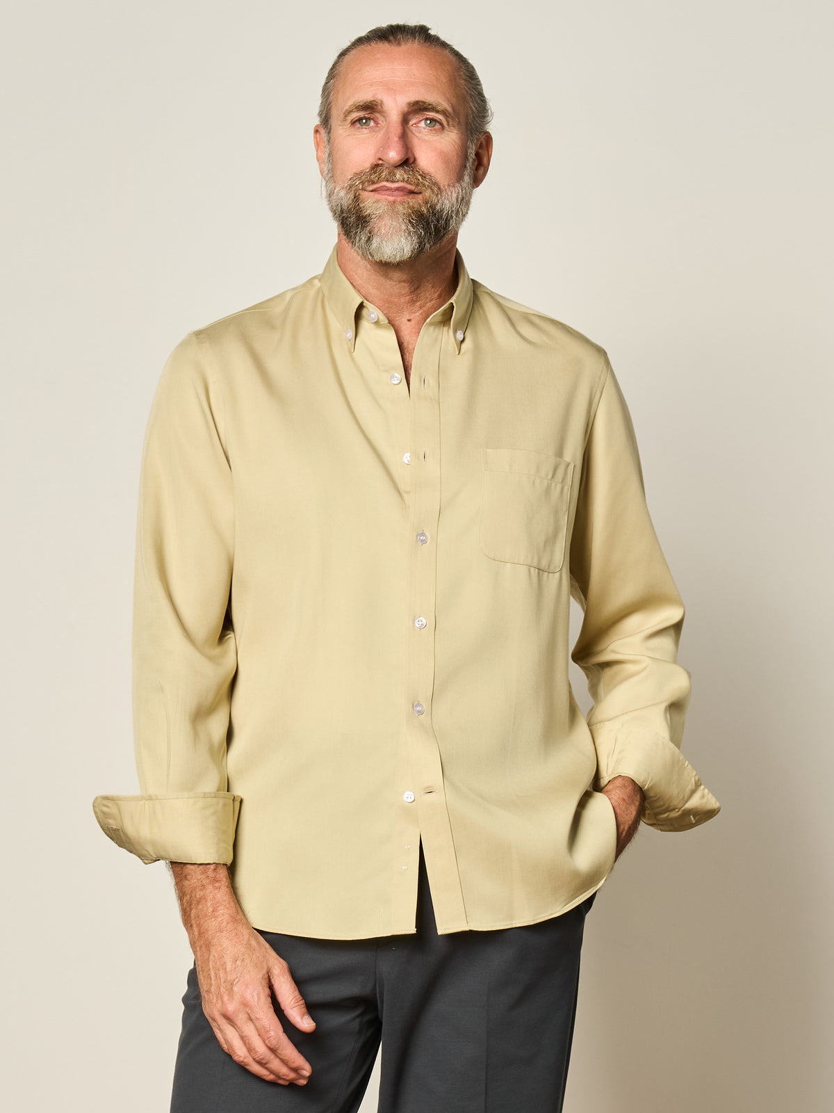 Cream Tencel Button Down Shirt