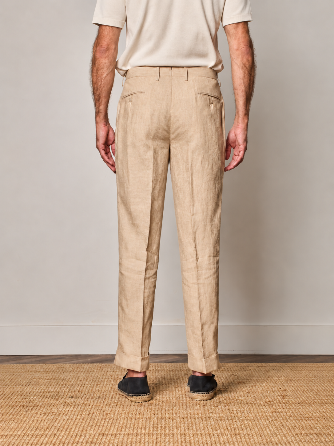 Beige Linen Pleated Trouser