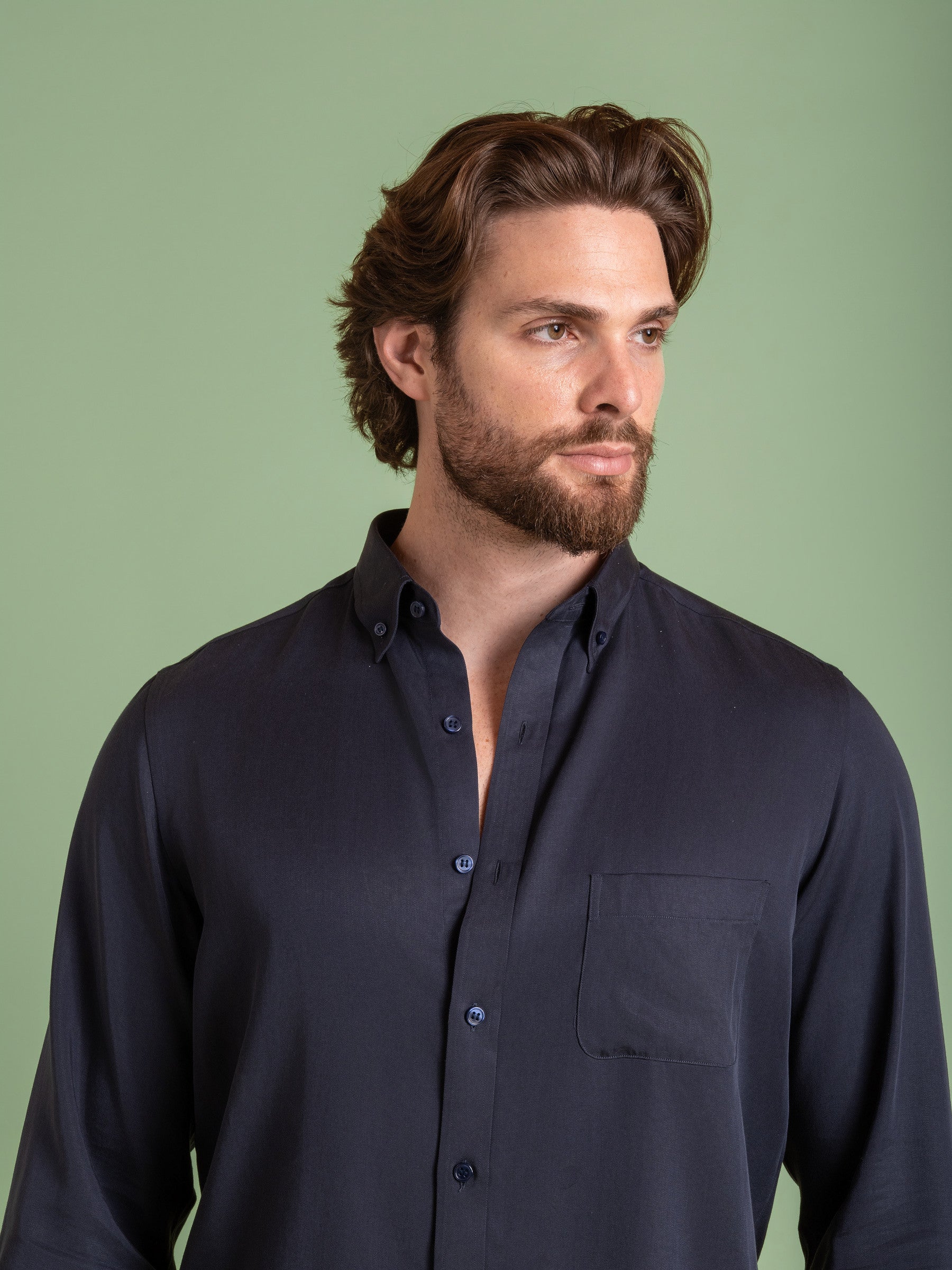 Navy Tencel Button Down Shirt