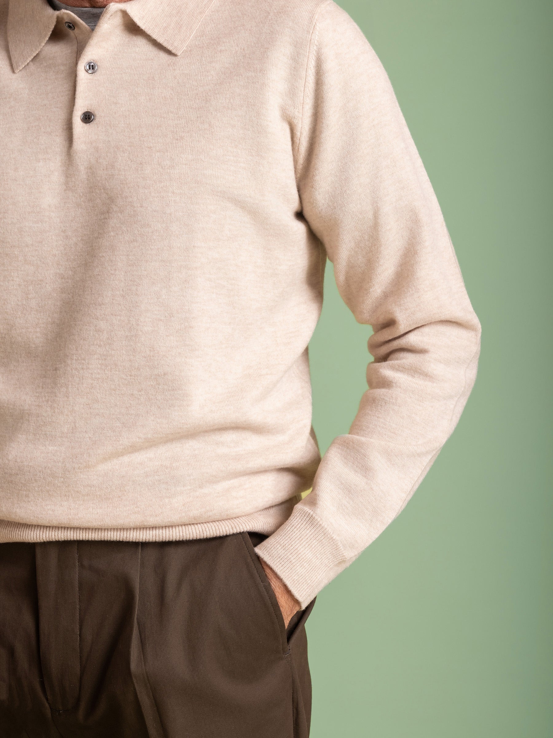Nougat Wool Cashmere Button Polo