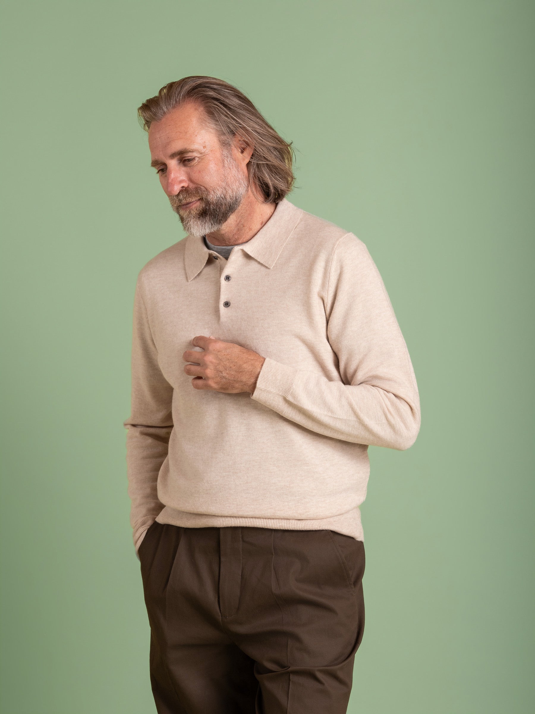 Nougat Wool Cashmere Button Polo