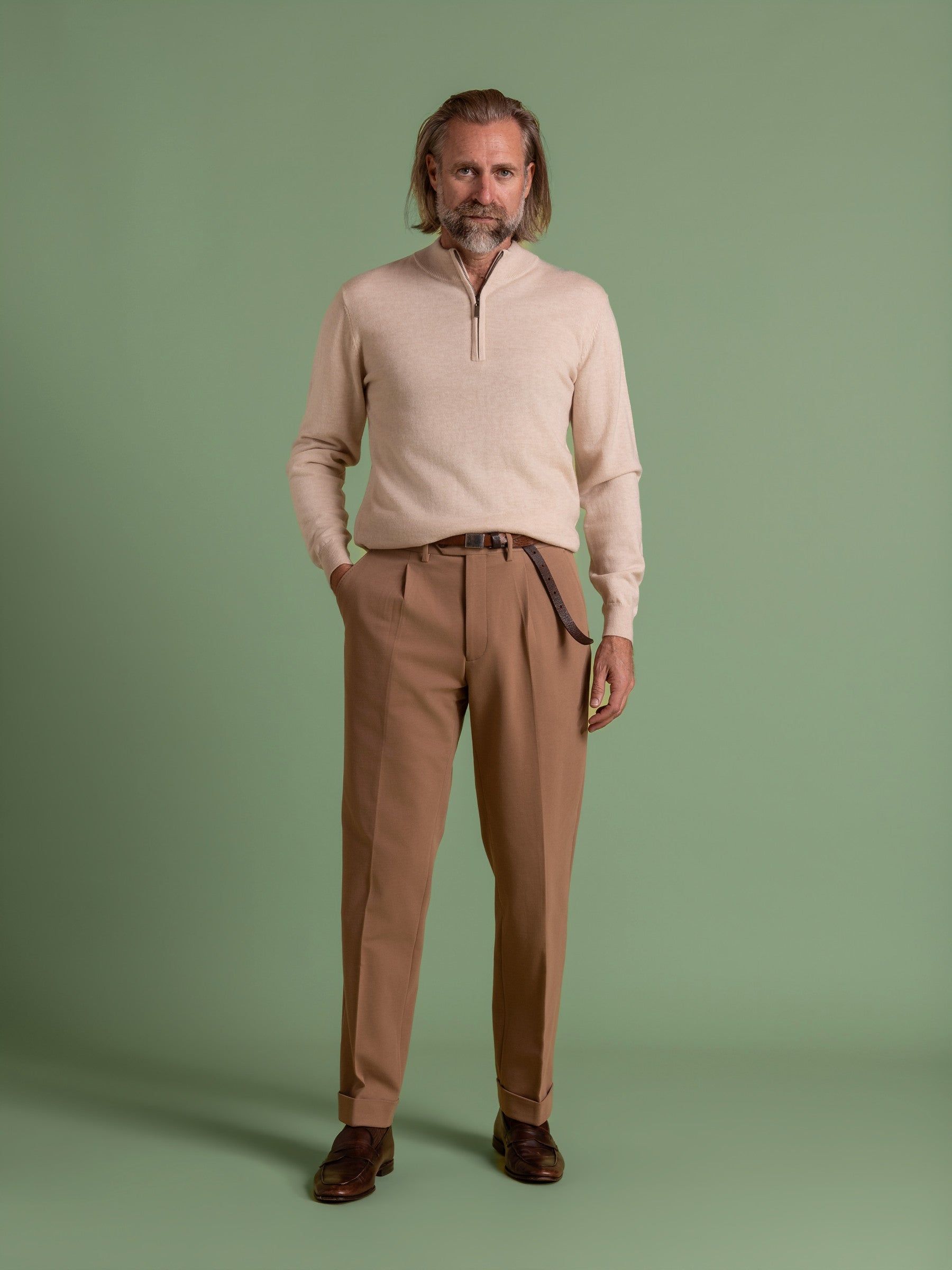 Nougat Wool Cashmere Quarter Zip