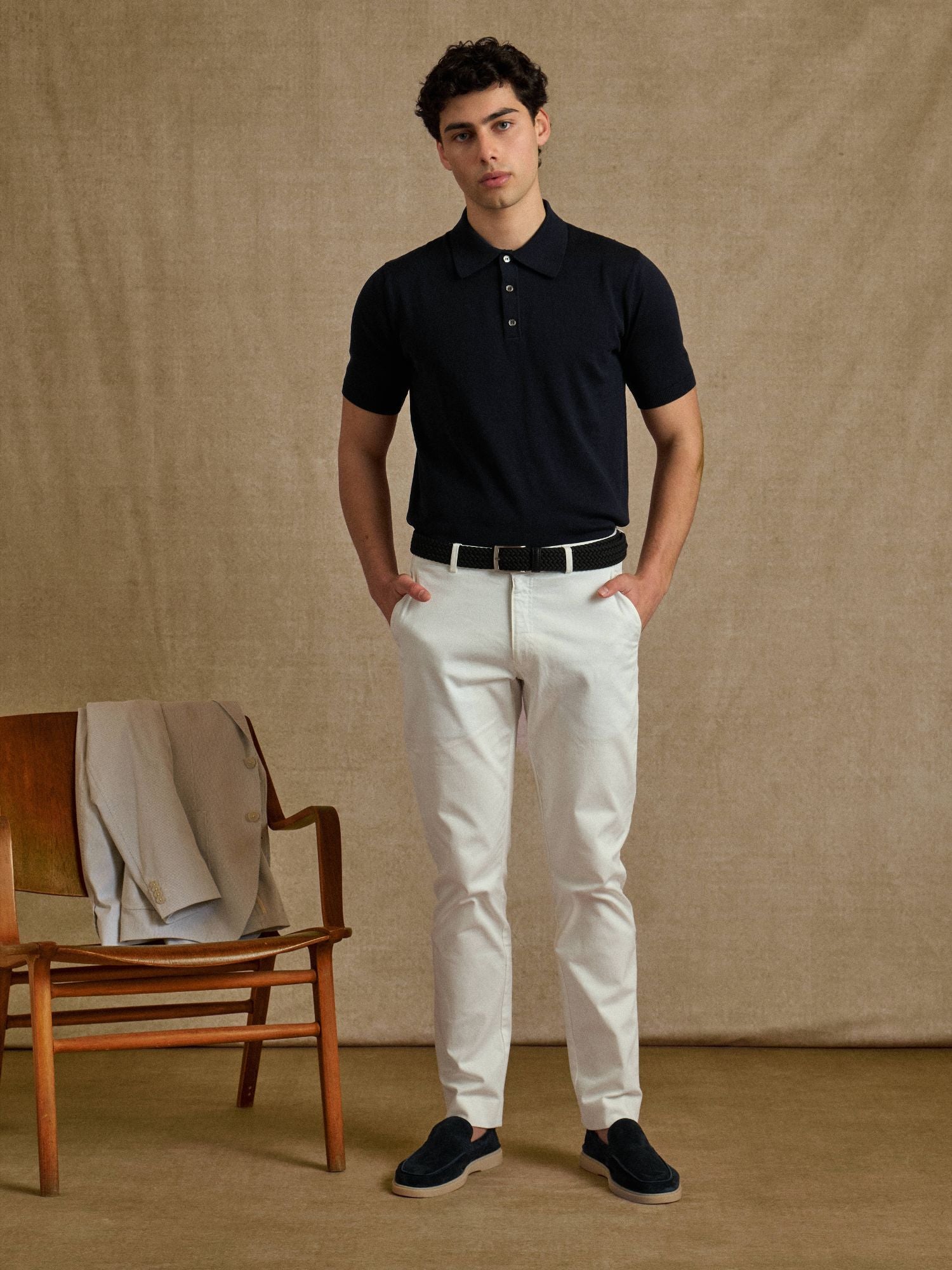 Navy Mercerised Cotton Short Sleeve Polo
