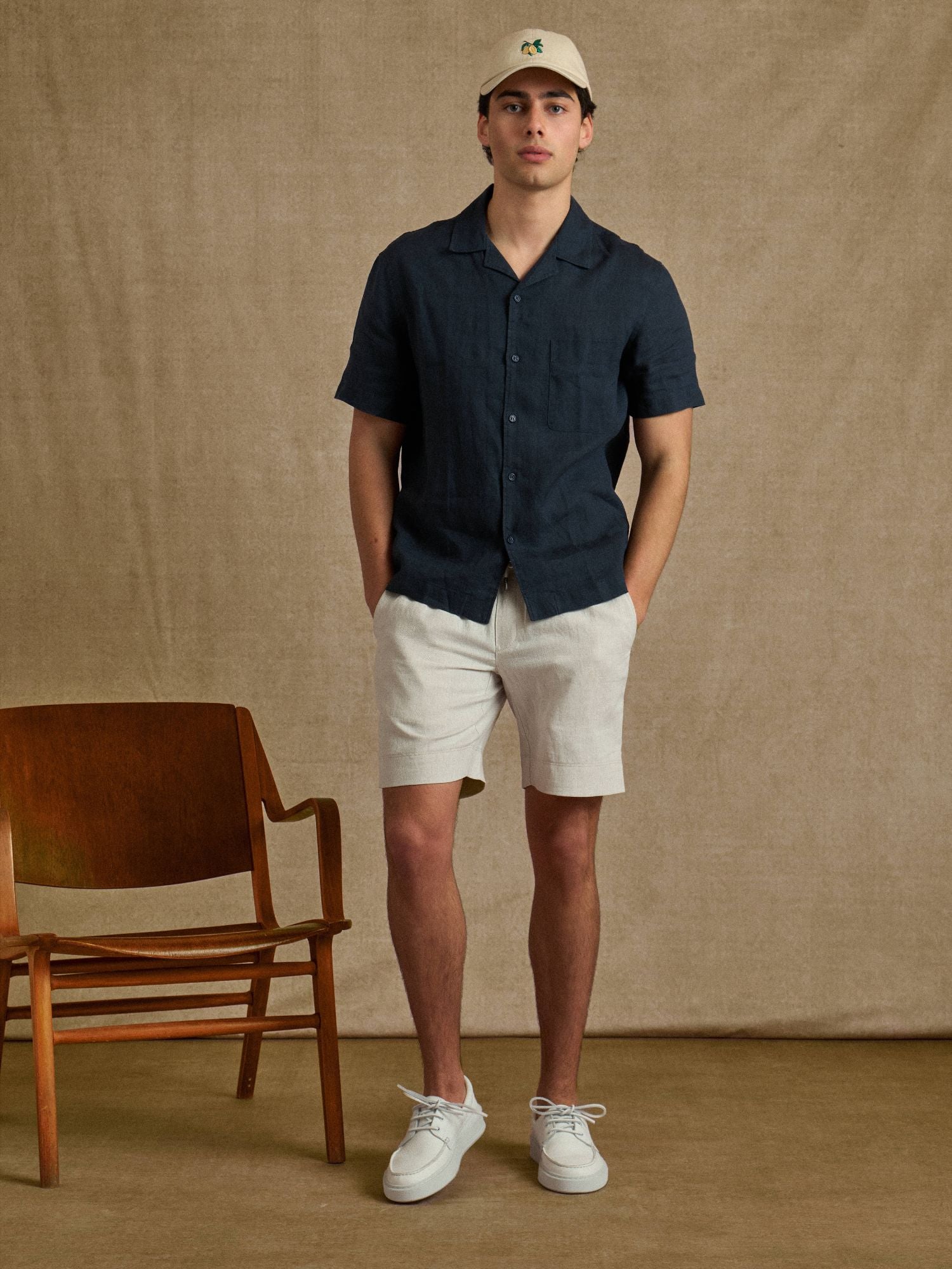 Navy Linen Short Sleeve Shirt