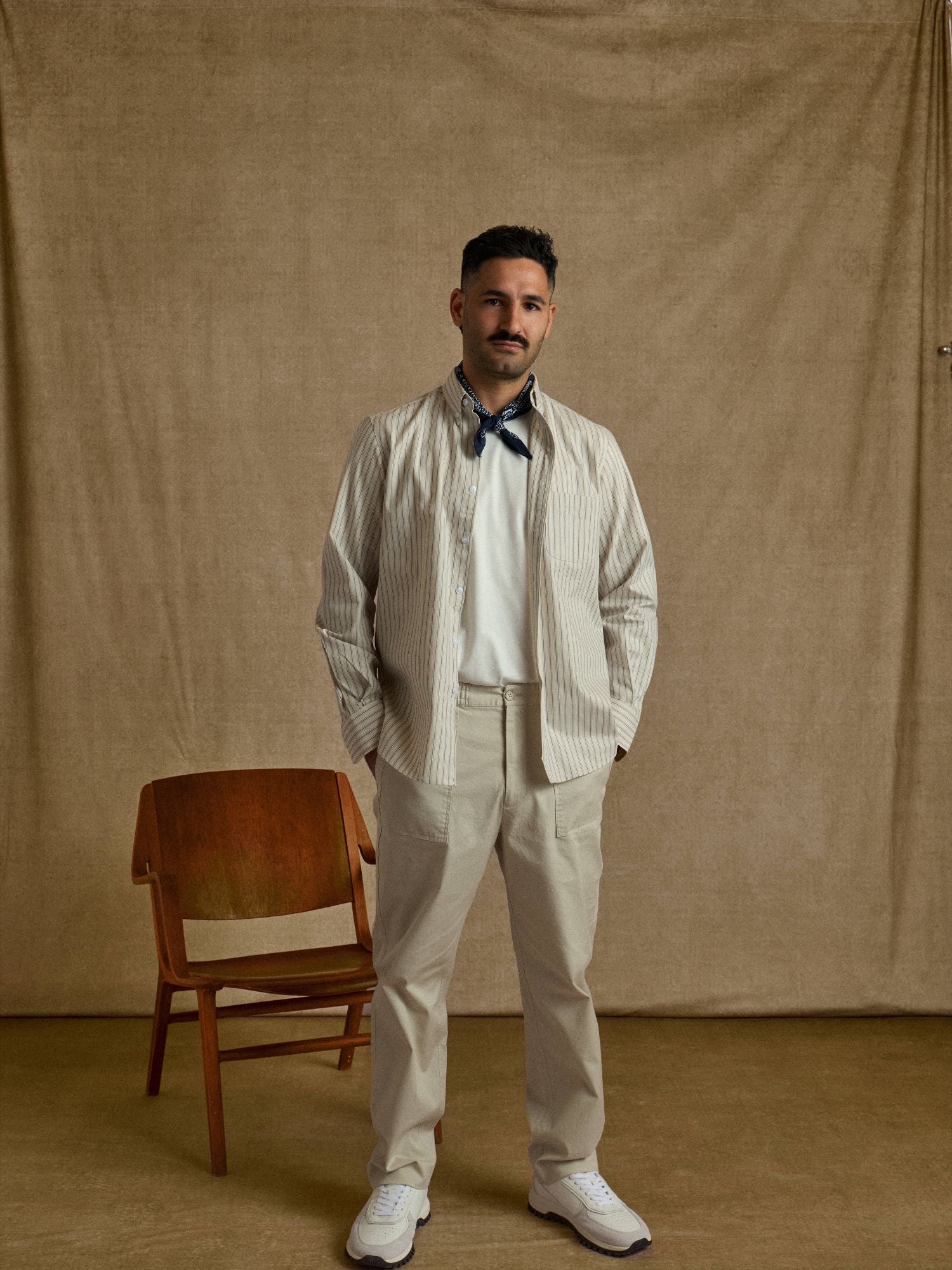 Ecru Blue Thin Stripe Buton Down Shirt