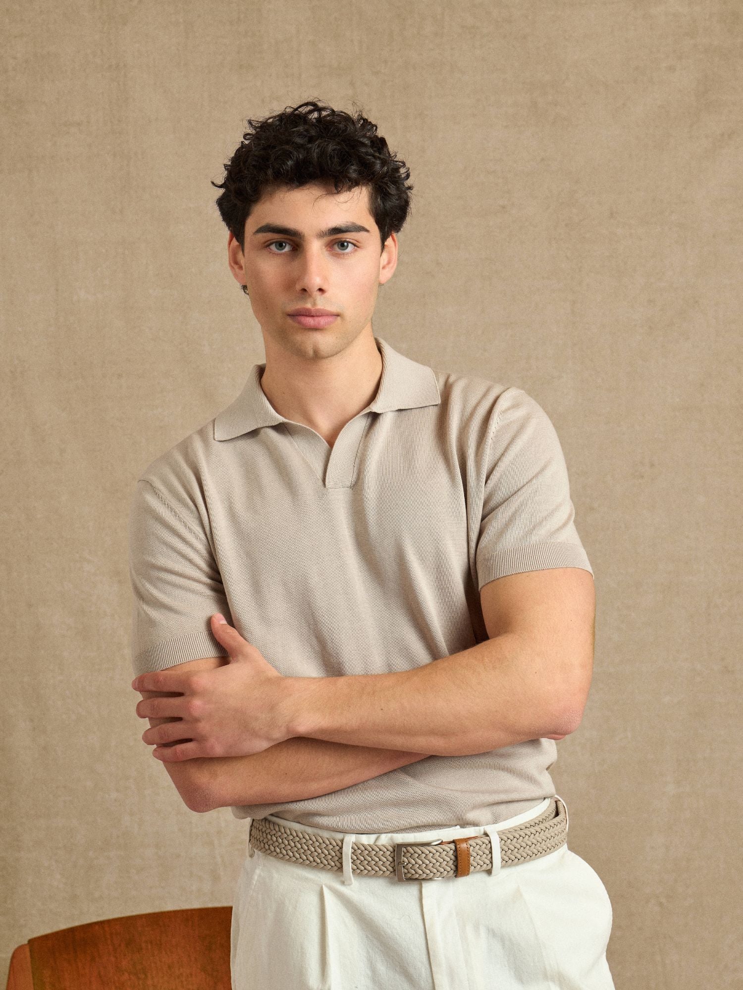 Beige Short Sleeve Polo