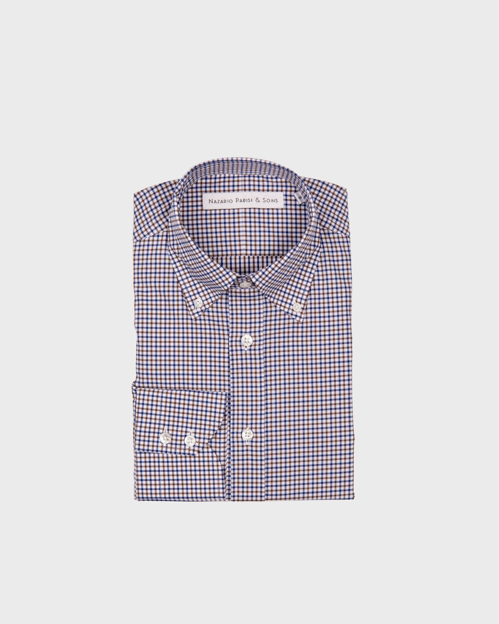 Firenze Navy & Brown Check Button Down Shirt - Nazario Parisi & Sons
