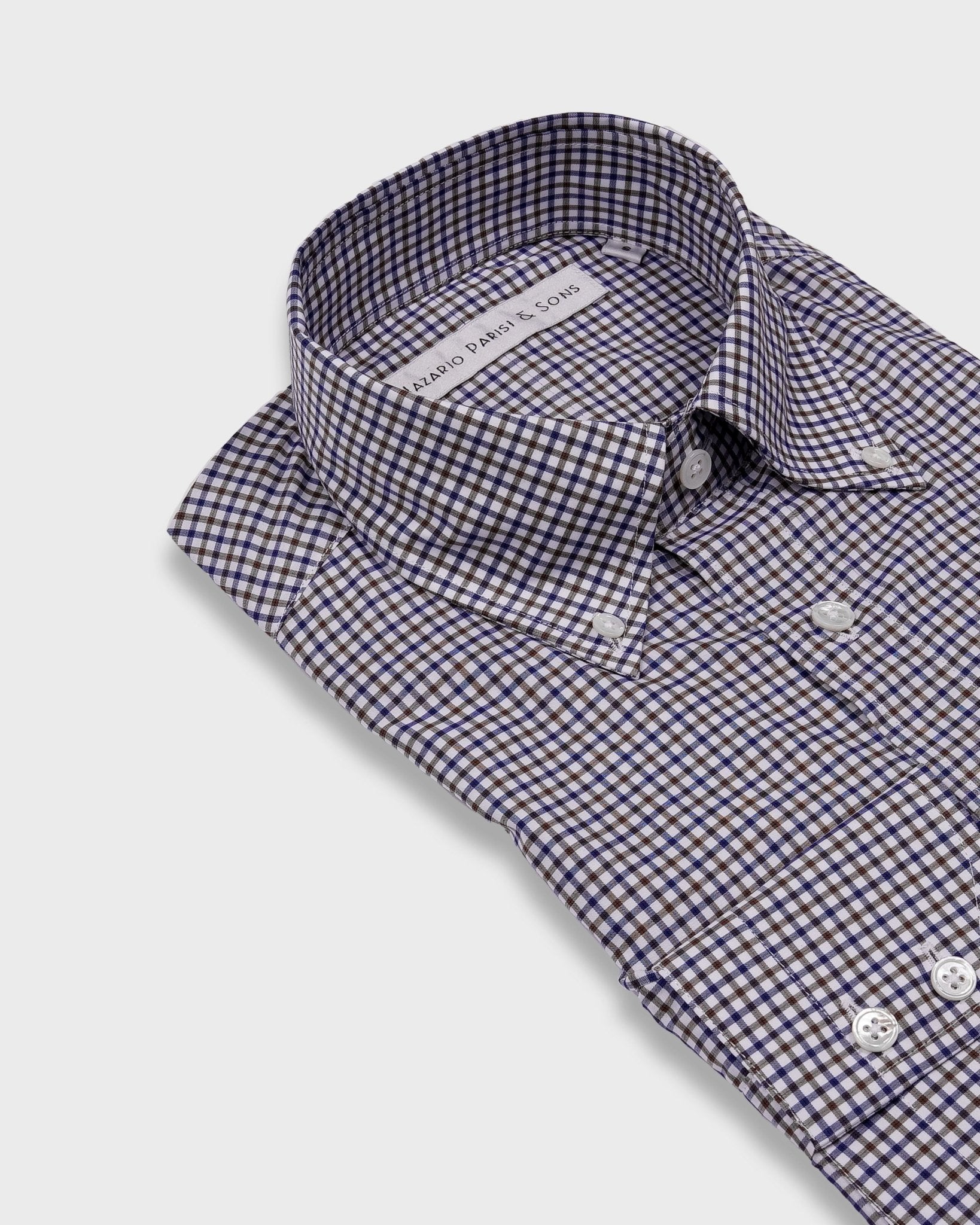 Firenze Navy & Brown Check Button Down Shirt - Nazario Parisi & Sons