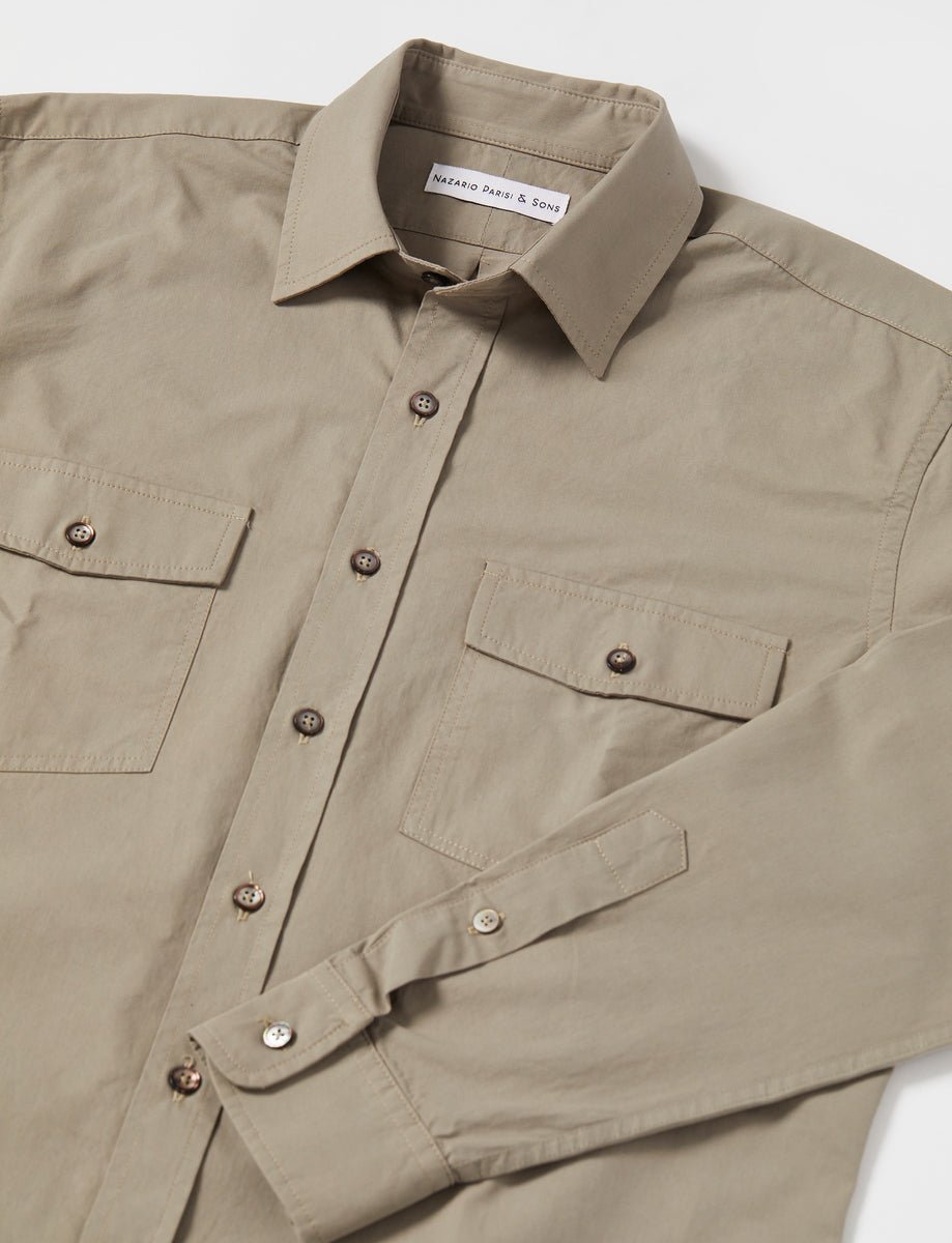 Fitzroy Khaki Cotton Poplin Shirt - Nazario Parisi & Sons