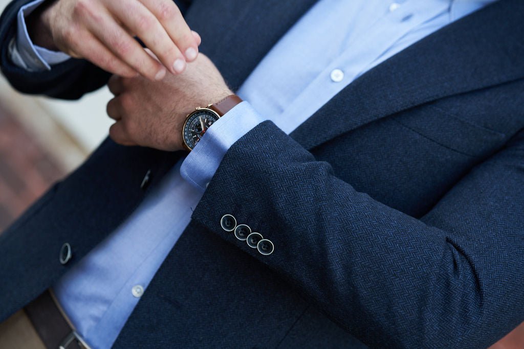 Navy Herringbone Villani Blazer - Nazario Parisi & Sons