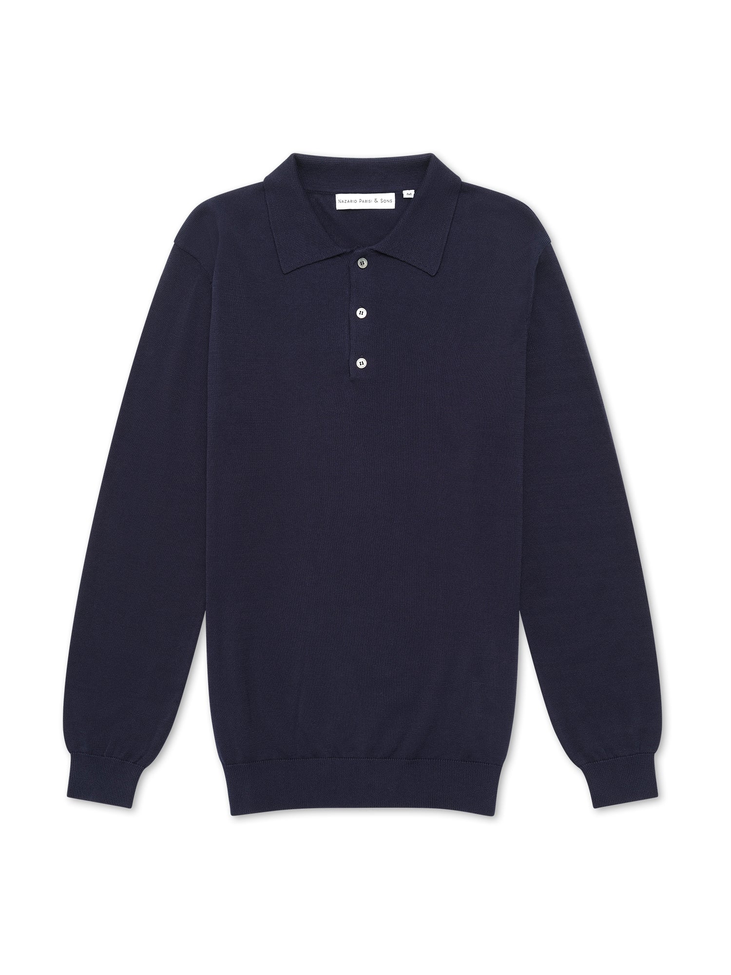 Navy Mercerised Cotton Long Sleeve Polo