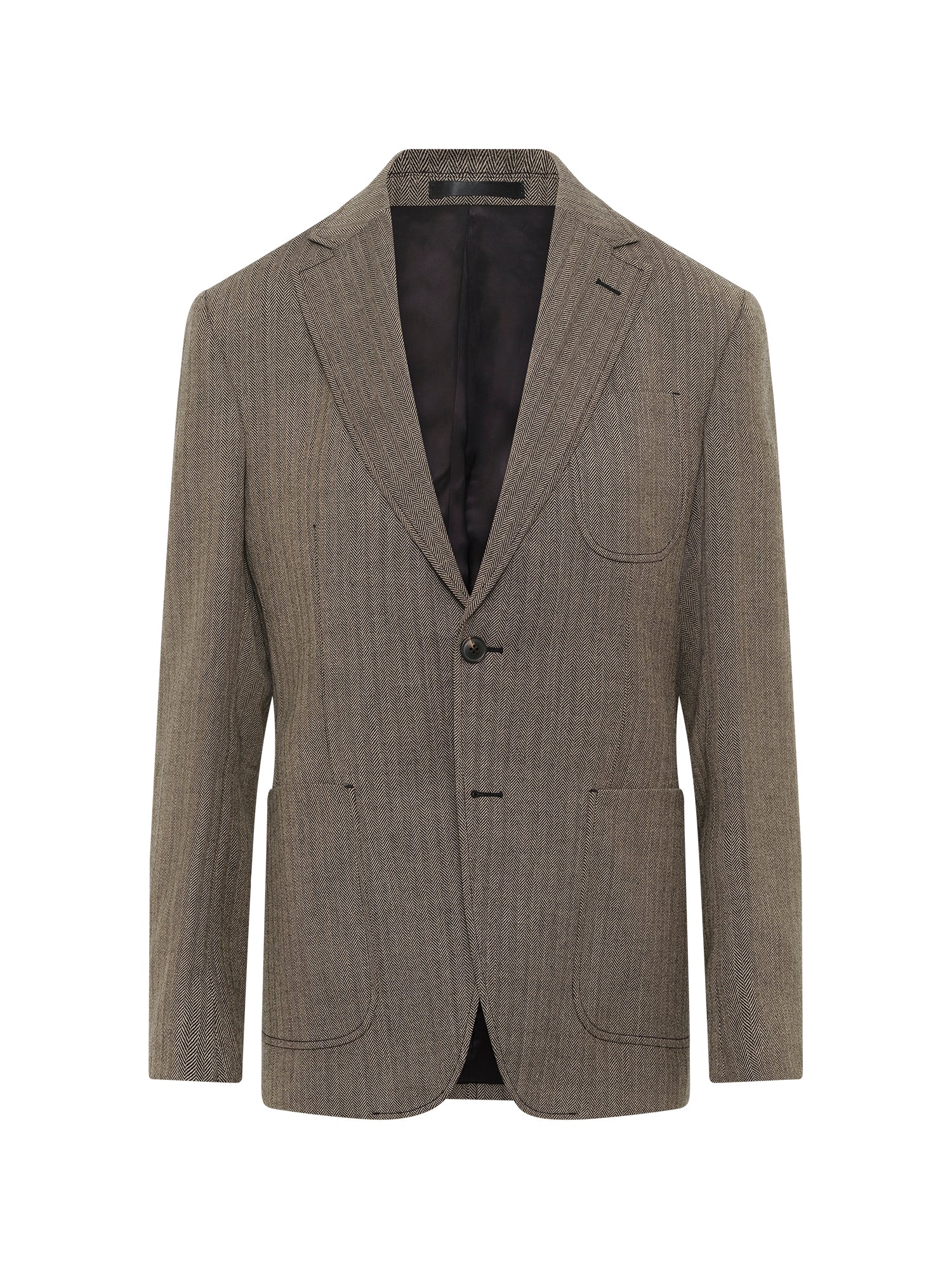 Deconstructed Black Camel Herringbone Wool Blazer