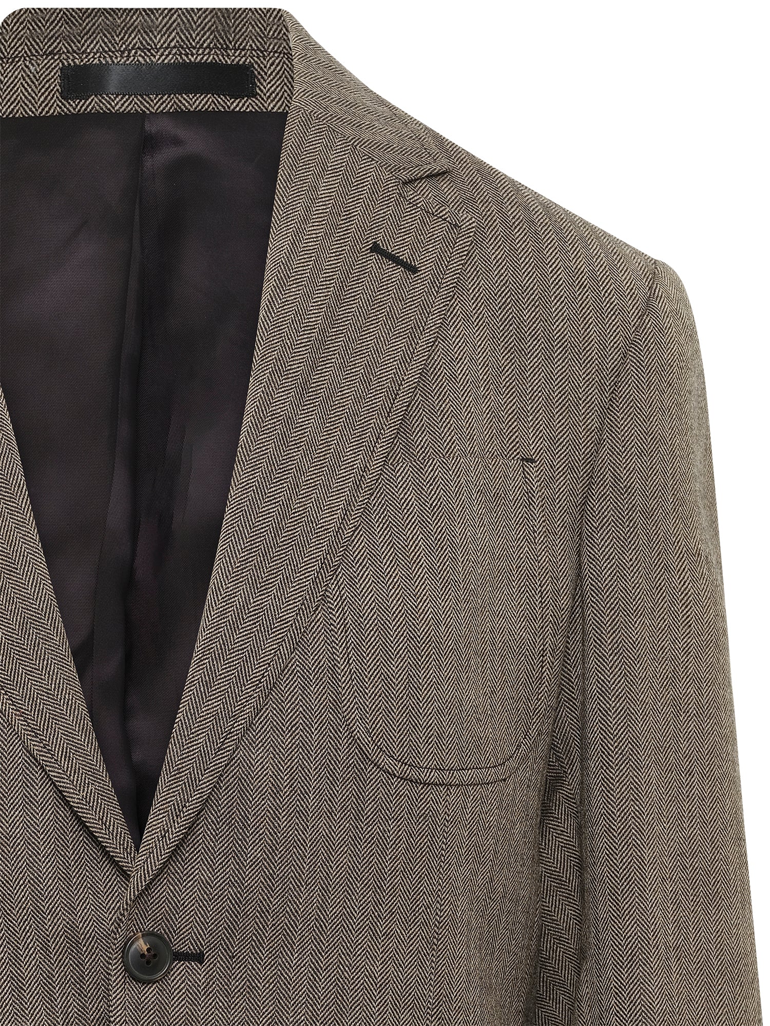 Deconstructed Black Camel Herringbone Wool Blazer