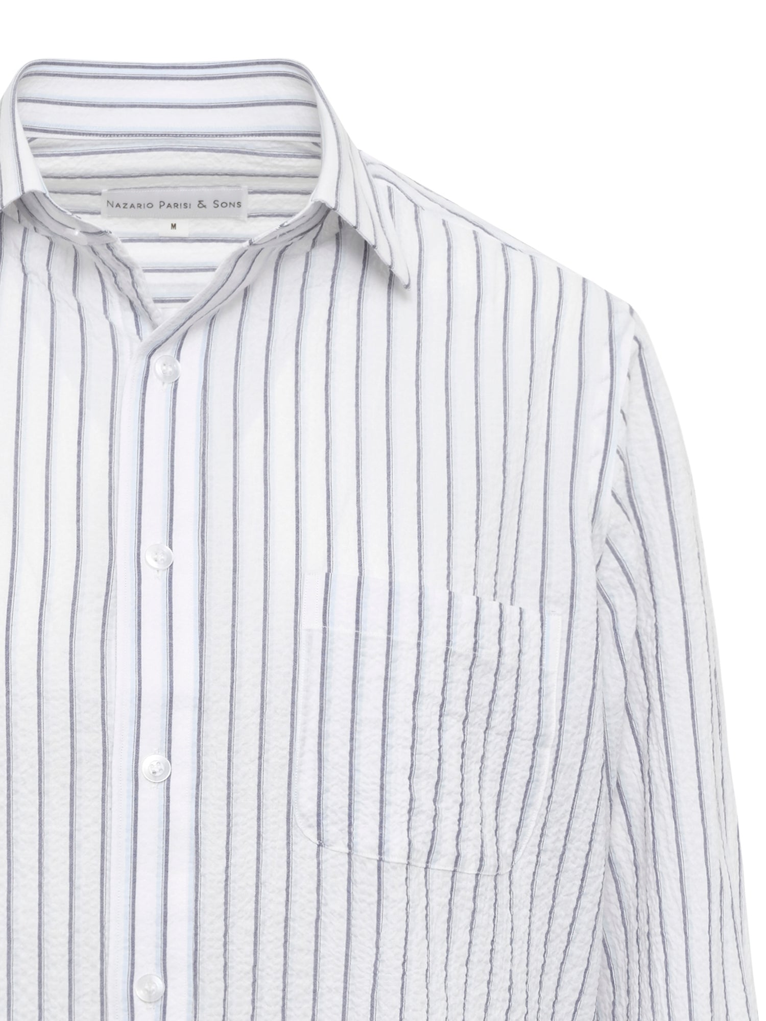 White Navy Stripe Seersucker Shirt